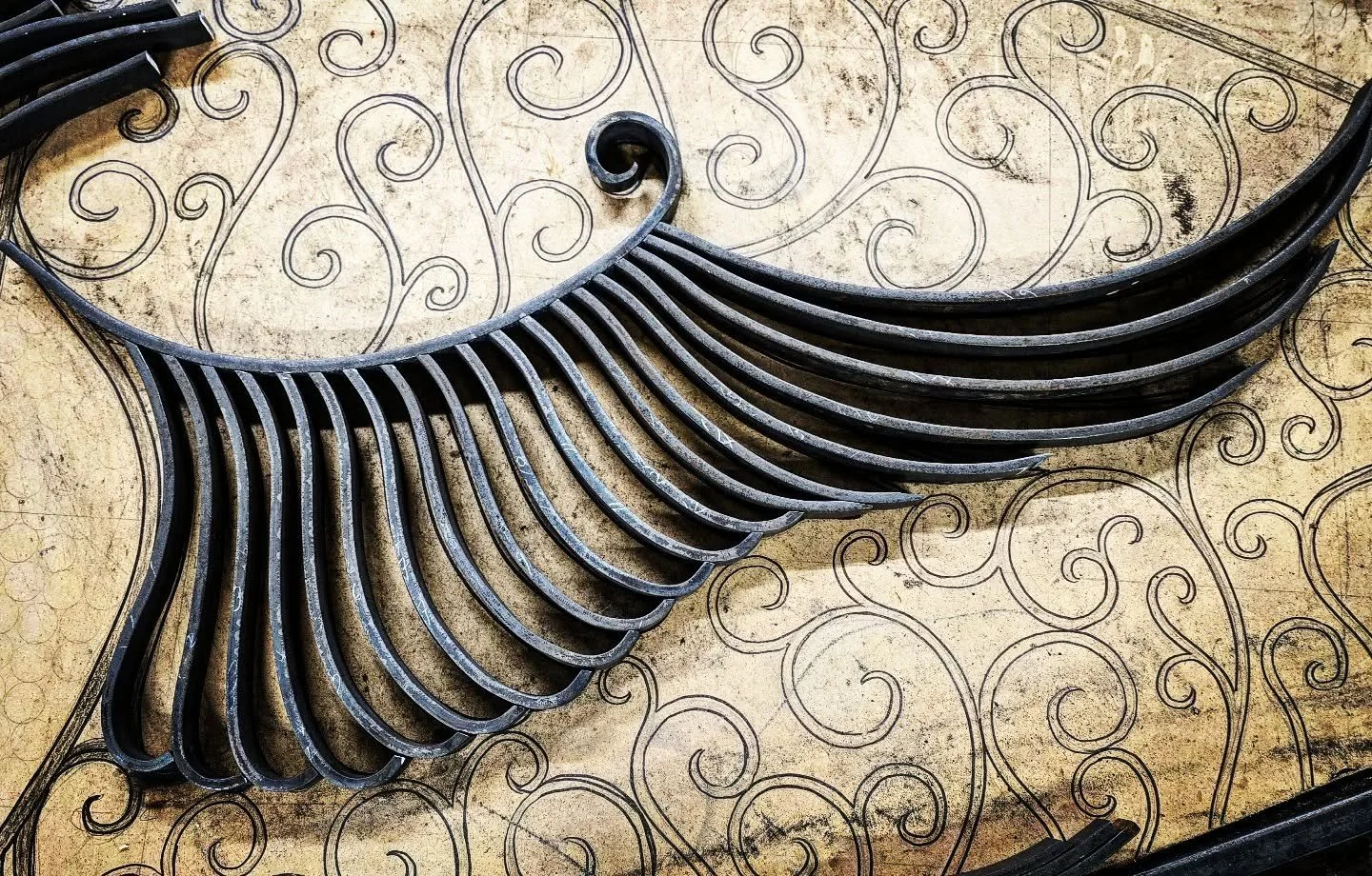 Wings on hunting lodge gates taking shape. #wing #steel #grouse #hunting #lodge #bespoke #gate#bespokemetalwork