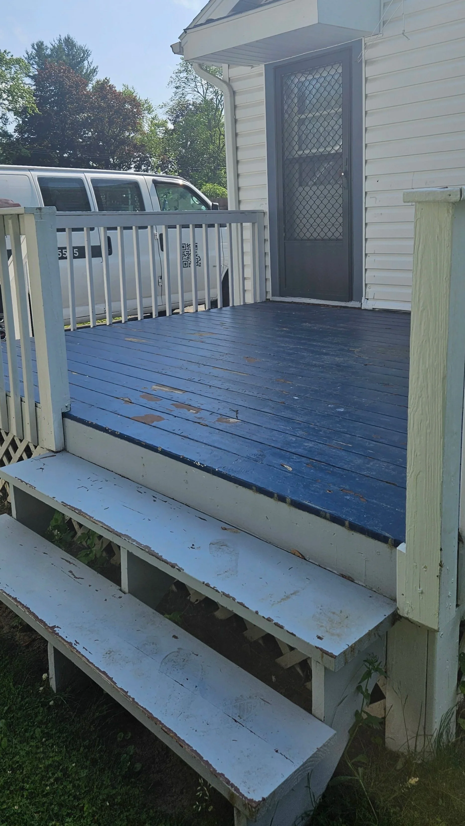 BEFORE: old painted wood deck and steps before remodel in Scotia, NY
