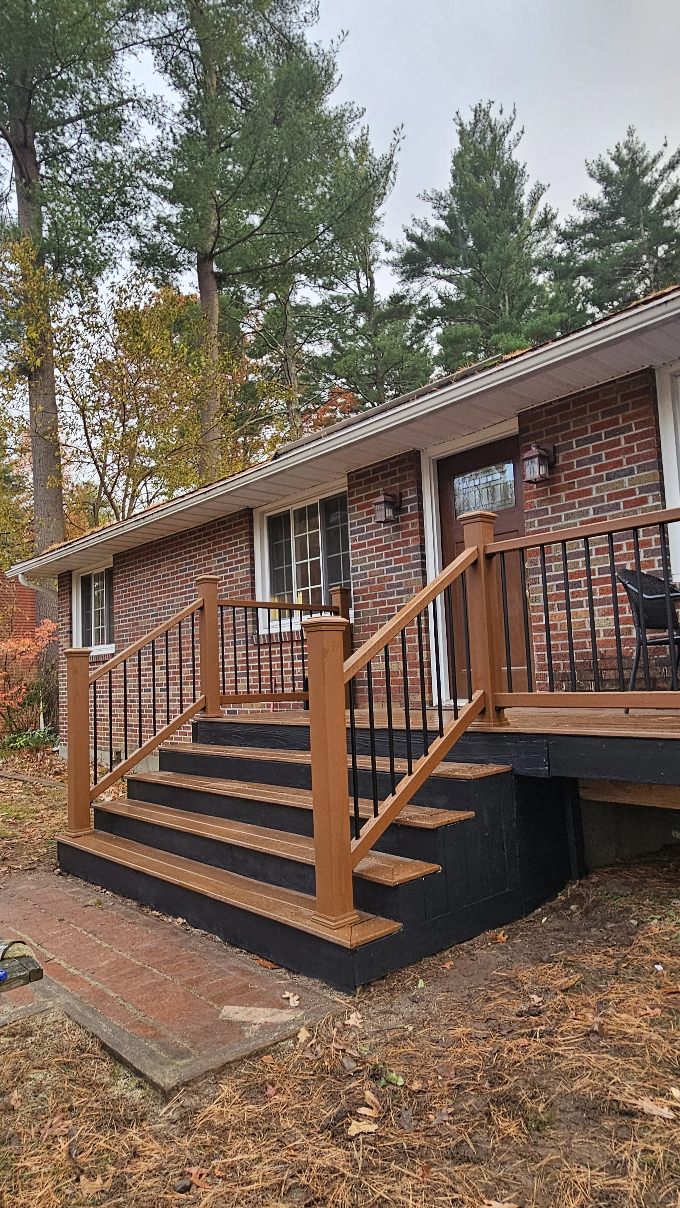 Trex front porch stair replacement and railing upgrade by Regional Remodeling . We removed the old steps, built the stairs, added Trex decking on top, installed Trex railings, and painted the stairs fascia/trim for a cleaner, safer, and more updated 