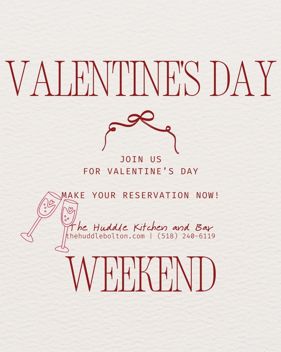 #TheHuddleBolton
Come see us this Valentine&rsquo;s Day weekend at The Huddle! ❤️🍻

Valentine&rsquo;s Day doesn&rsquo;t have to be celebrated only on Saturday, make it easy and come visit us Friday or Sunday to avoid the crowds and still get the ful