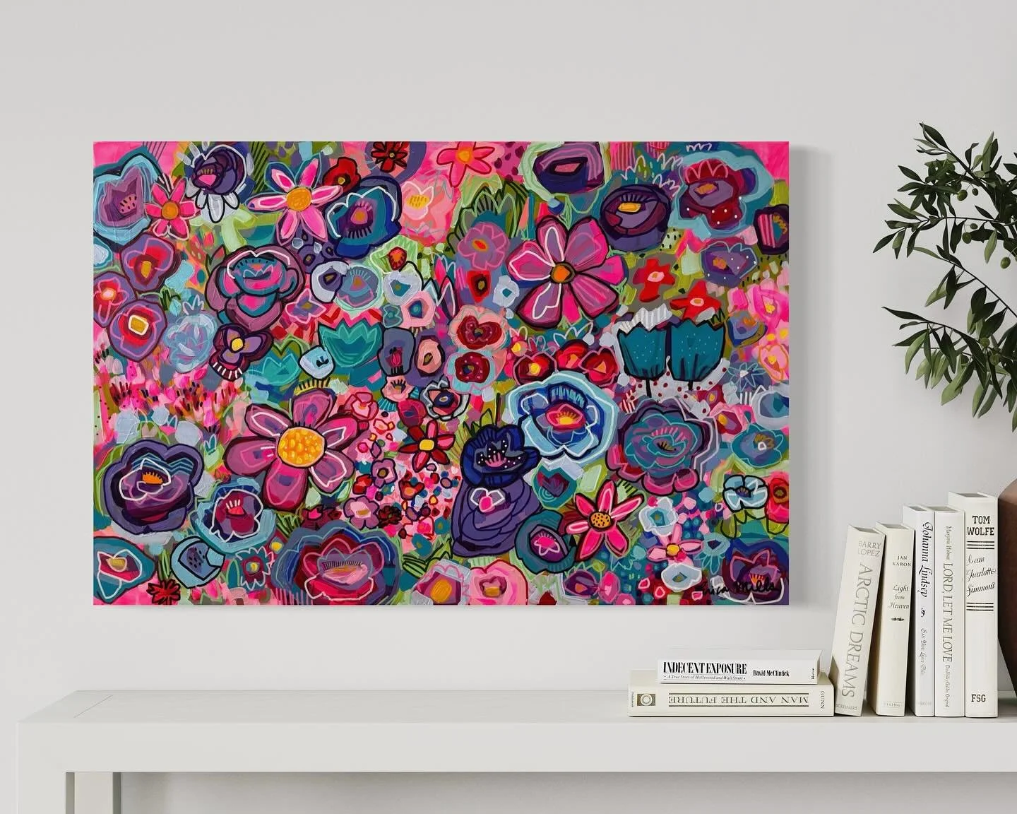 &lsquo;I dream in colourful flowers&rsquo; . Acrylic and gloss on canvas, 24x36&rdquo;. $1600 #abstractartist #artistsofinstagram #artforsale #originalart #abstractart #canadianartist #colourist #lifeisart #artislife #interiordesign #flowerart