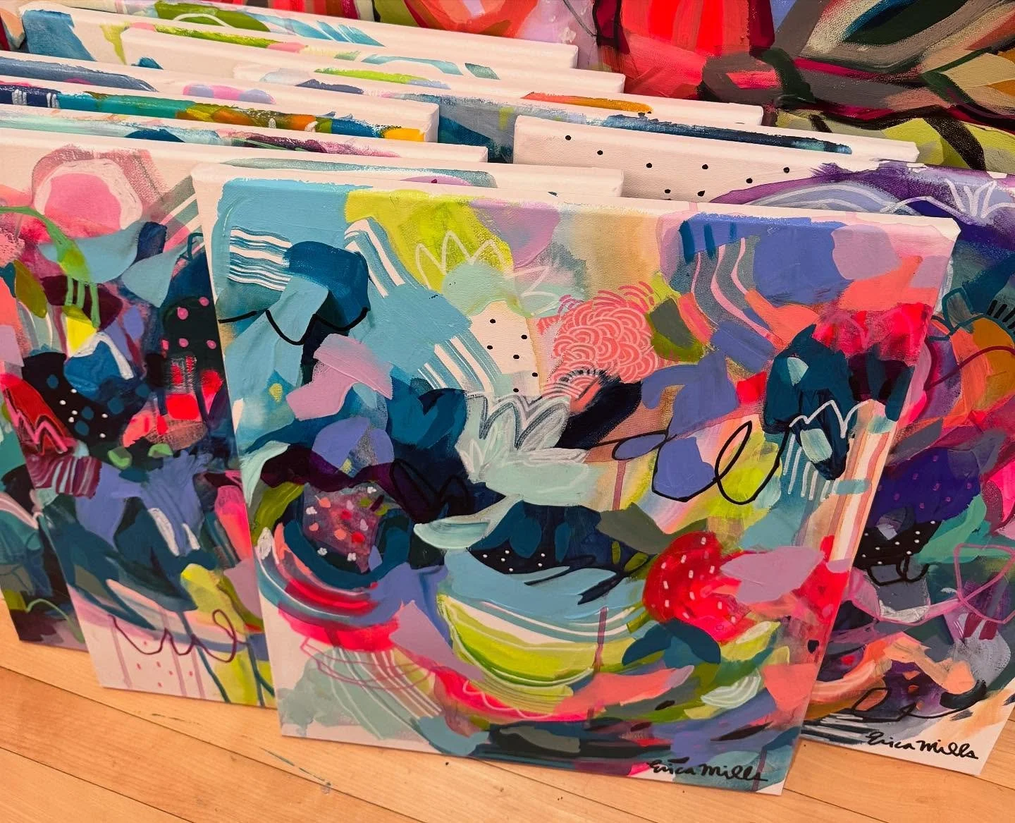 &lsquo;Wild ones&rsquo;. I&rsquo;ve created 10 pieces with a vivid palette, some juicy detail and a wild sentiment written underneath. All are 16x20&rdquo;. These pieces are playful, uplifting, and because of their slimmer silhouette (.5&rdquo; deep)