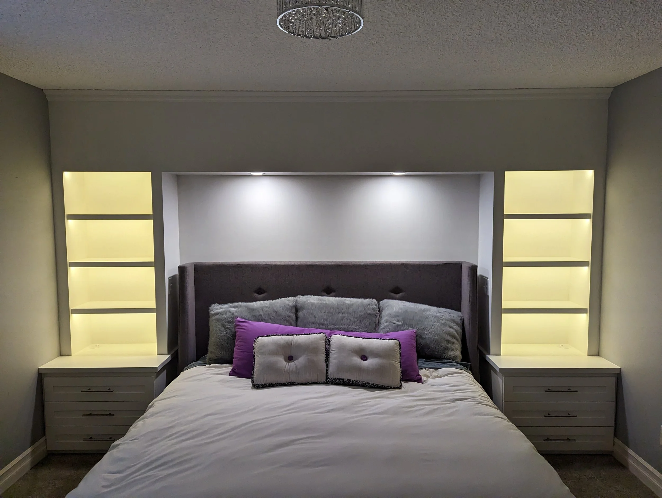 Master bedroom Built-In Cabinet with Integrated Reading Lights, Shelf LEDs, and Plug-ins 