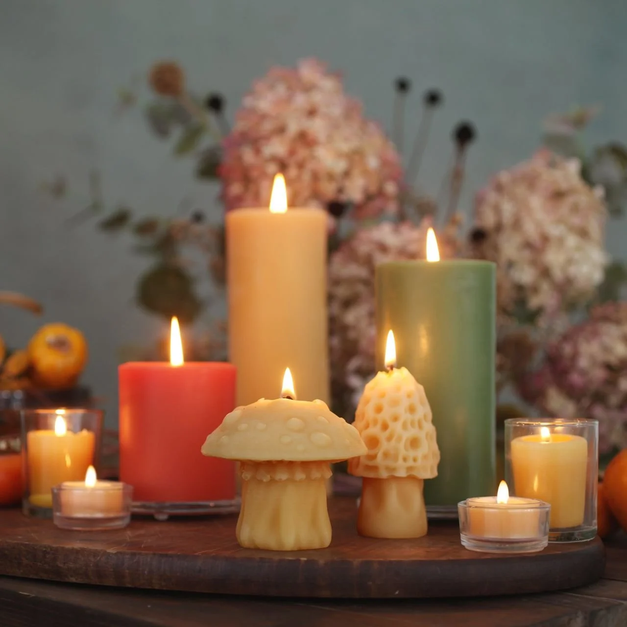 100% Pure Beeswax Mushroom Candles