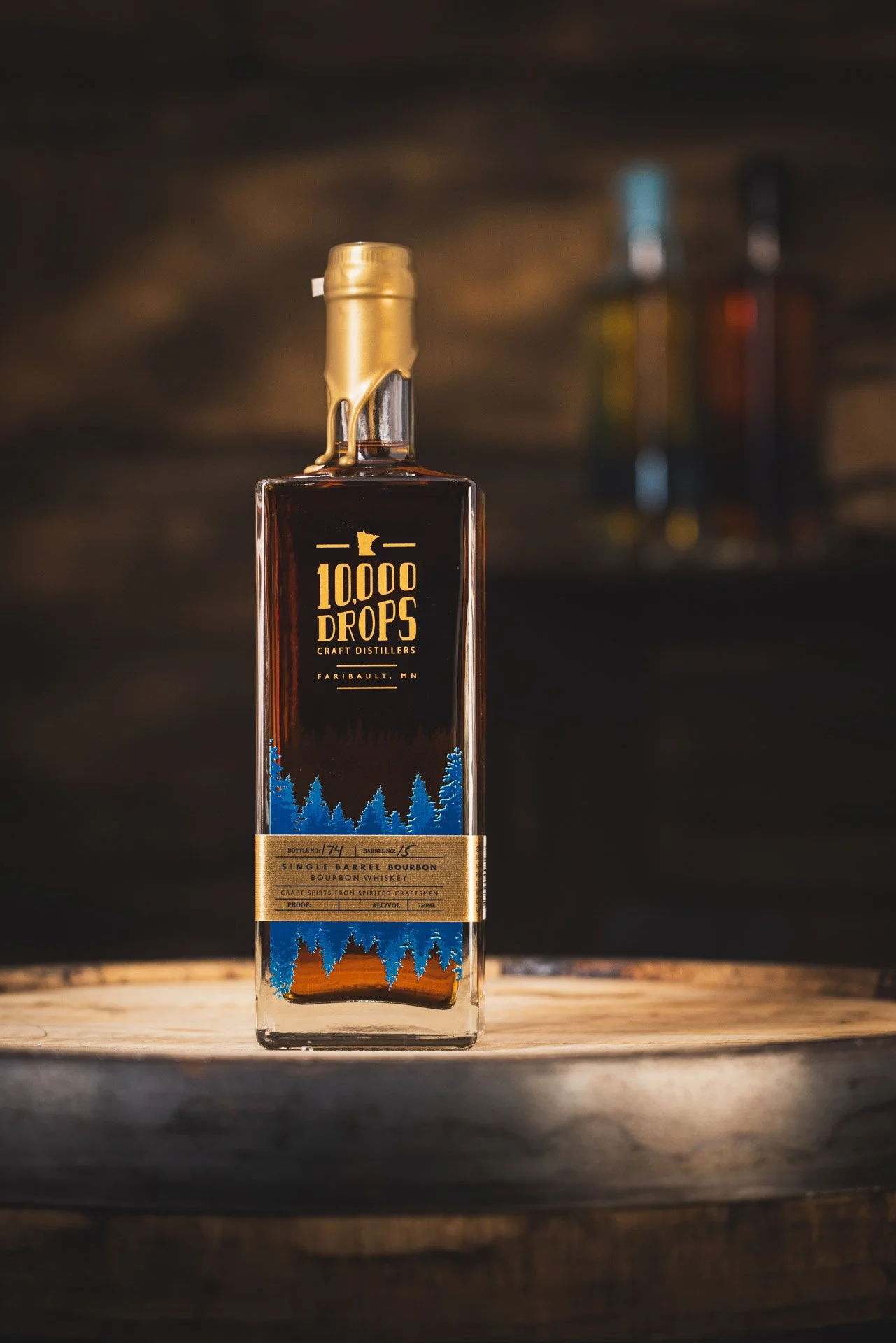 10,000 Drops Single Barrel Bourbon - Aged a minimum of 4 years in new, charred-oak barrels. Non-filtered and proofed by hand for the finest flavor. Our most celebrated spirit. Double Gold - San Francisco WSC. Best in Minnesota & Best Bottled in Bond-
