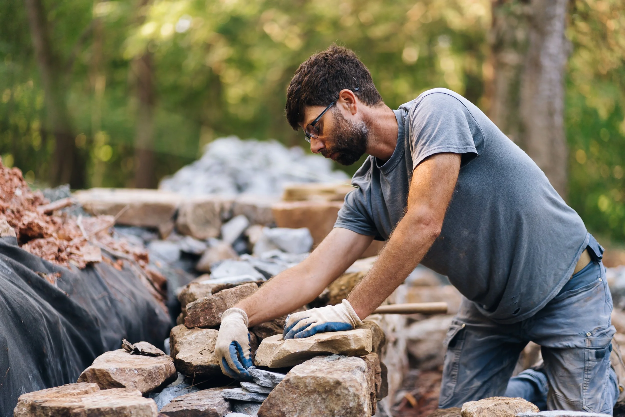 Shrader Stone Rebuilding Quarter Place Cabins at Patrick Henry's Red Hill