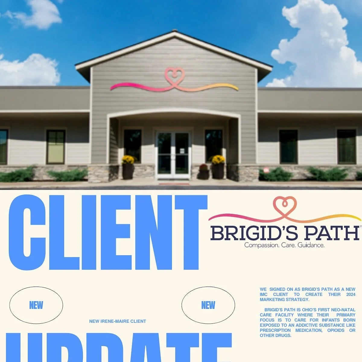 We are so excited to announce our newest client to the Irene-Marie world 🌎 @brigids_path!  Their 
primary work is to care for infants born exposed to an addictive substance like prescription medication, opioids or other drugs. They employ the latest