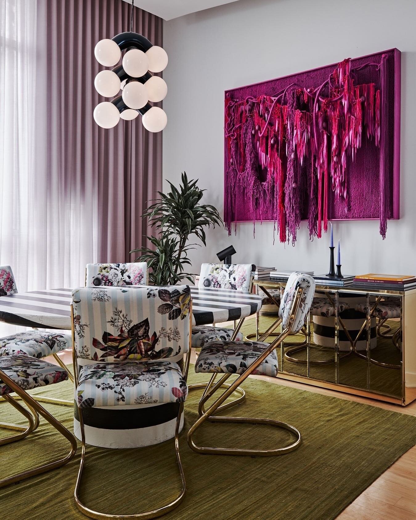 Vivid color and wild texture sing in our East Atlanta Loft project featuring this stunning magenta piece from artist @sonyayongjames.