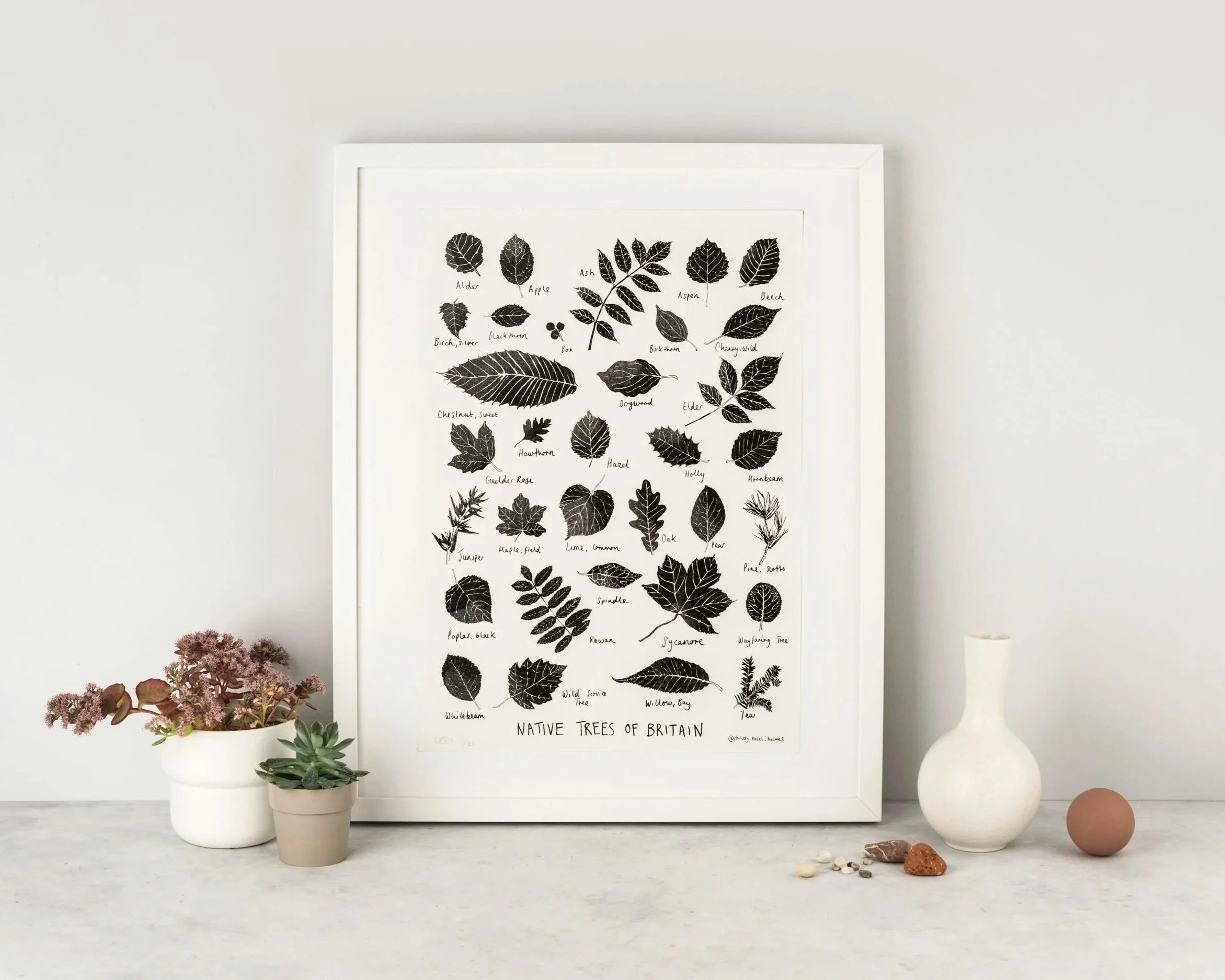 native trees of Britain leaf riso print