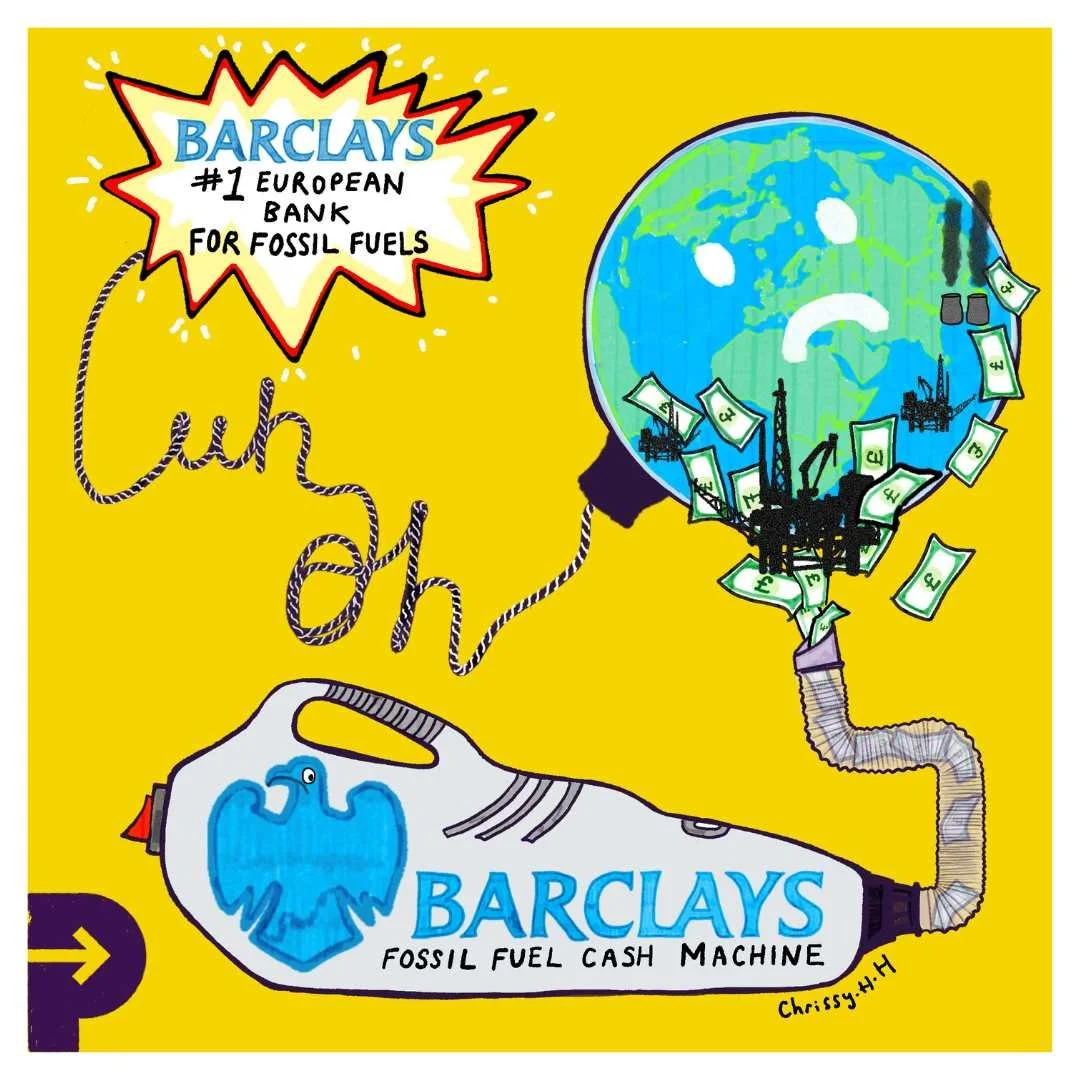 Bad Banks, 2024. Image for Fossil Fuel Financing campaign for Parents for Future