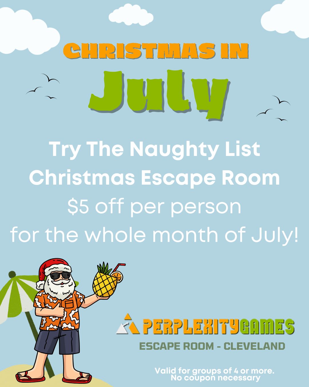 Christmas in July Deal at Perplexity Games Escape Room