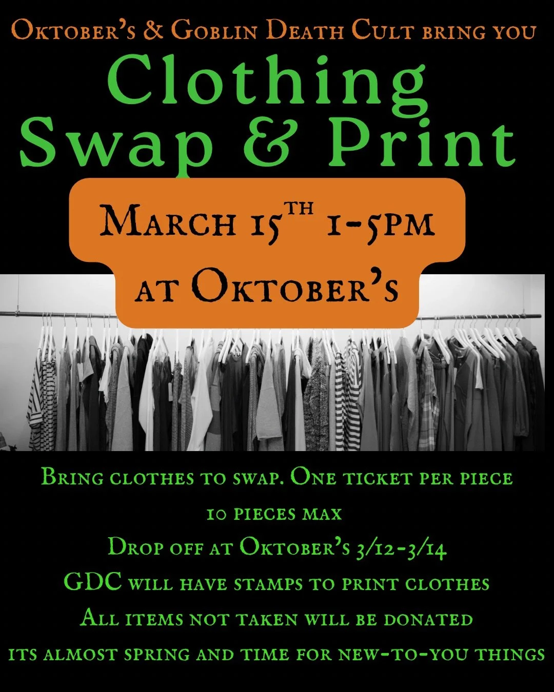 Clothing Swap & Print with Oktober’s & Goblin Death Cult