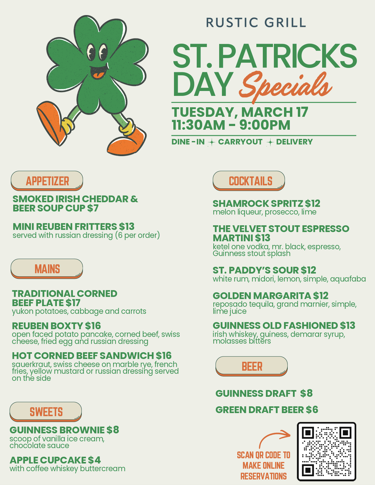 St. Patrick’s Day Specials at StoneWater