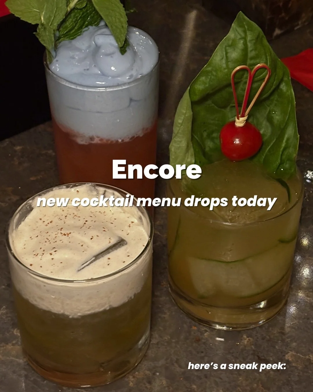 @encorepsq new menu debuts today starting at 4pm 🥂✨ Which cocktail do you want to try first?