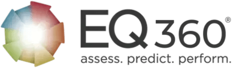 EQ360 logo with a multicolored circular graphic and the words 'assess. predict. perform.' underneath.