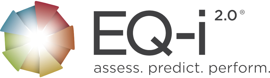 Logo for EQ-i 2.0 with multicolored pie chart design and the tagline 'assess. predict. perform.'