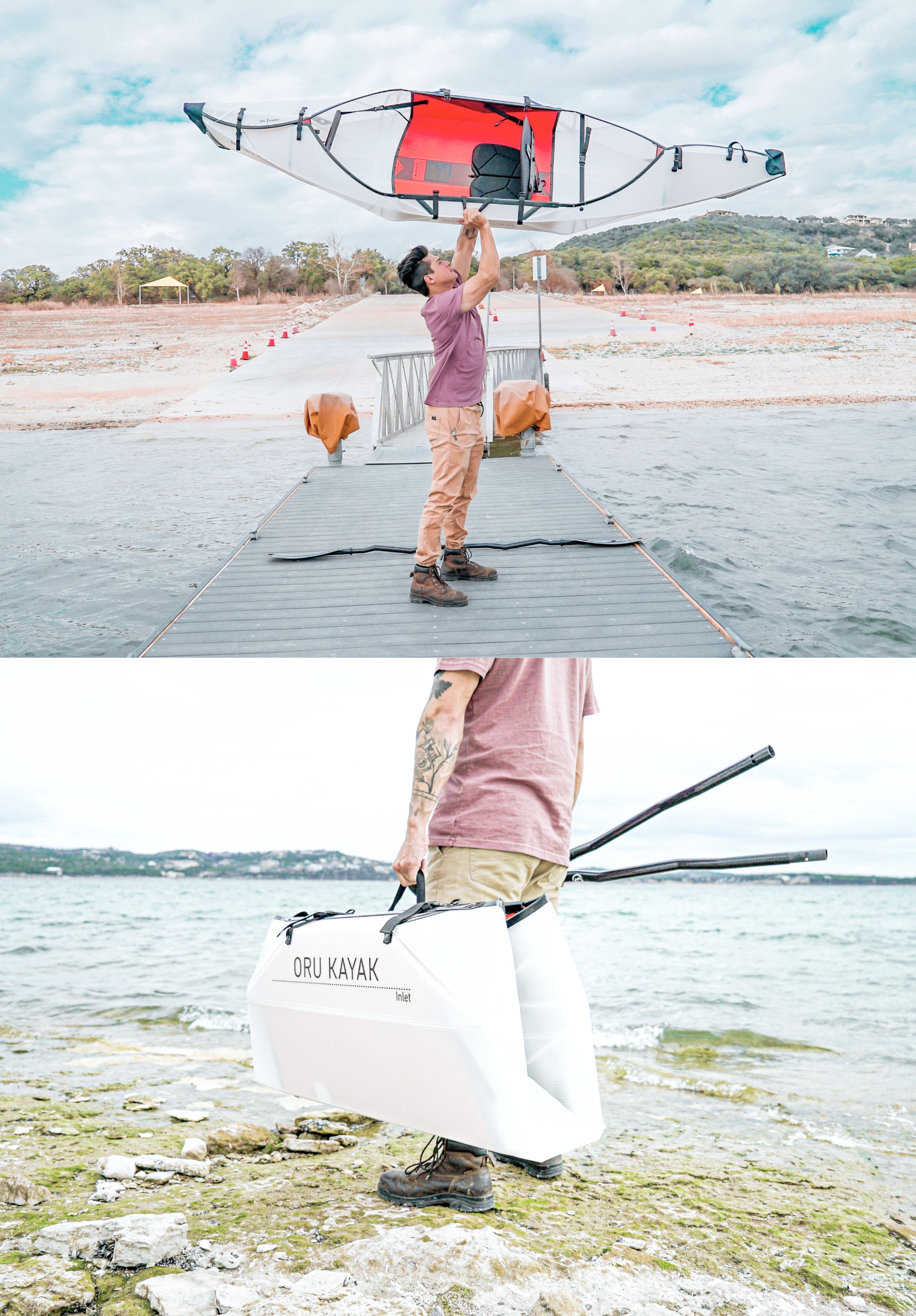 a Peaks Kayak Rental member showing how lightweight and easy these kayak rentals are.