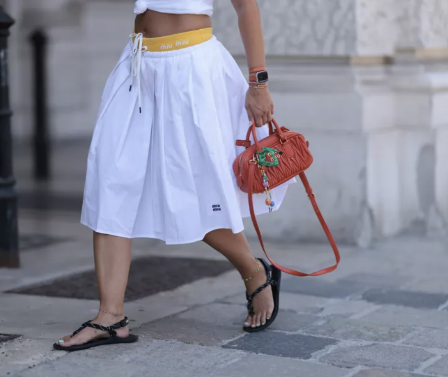 White poplin midi skirt