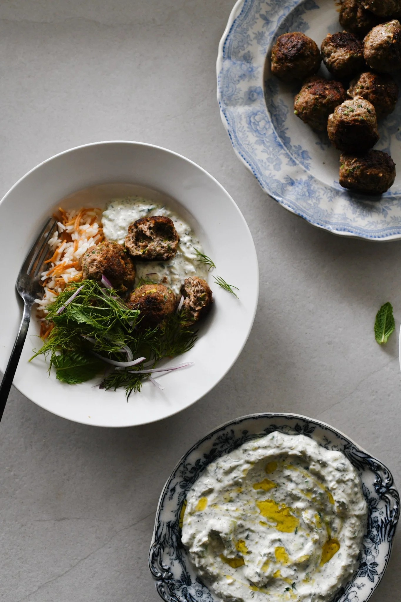 Spiced lamb meatballs with cucumber and yoghurt sauce