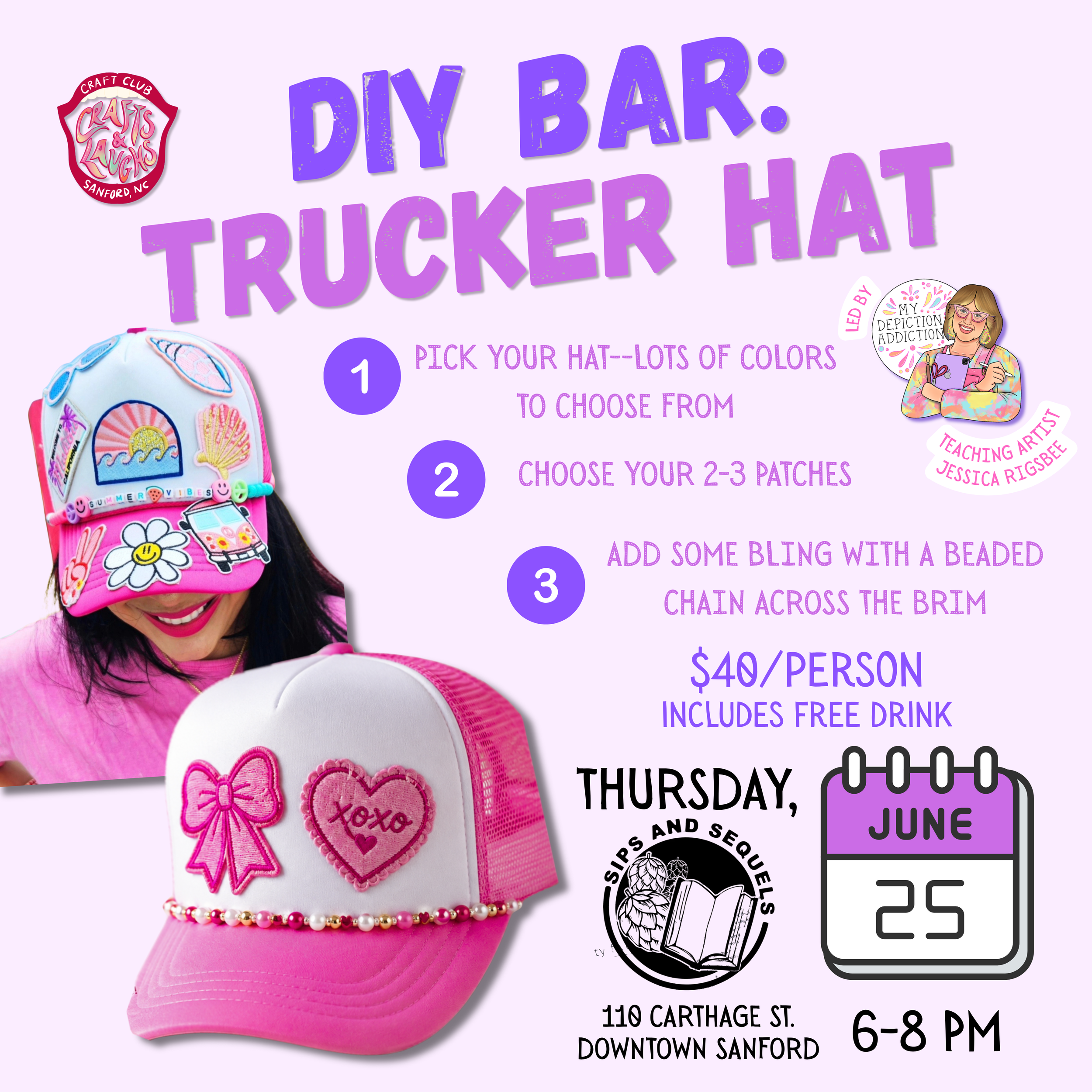 JUNE 25 Crafts & Laughs: DIY Trucker Hat Bar