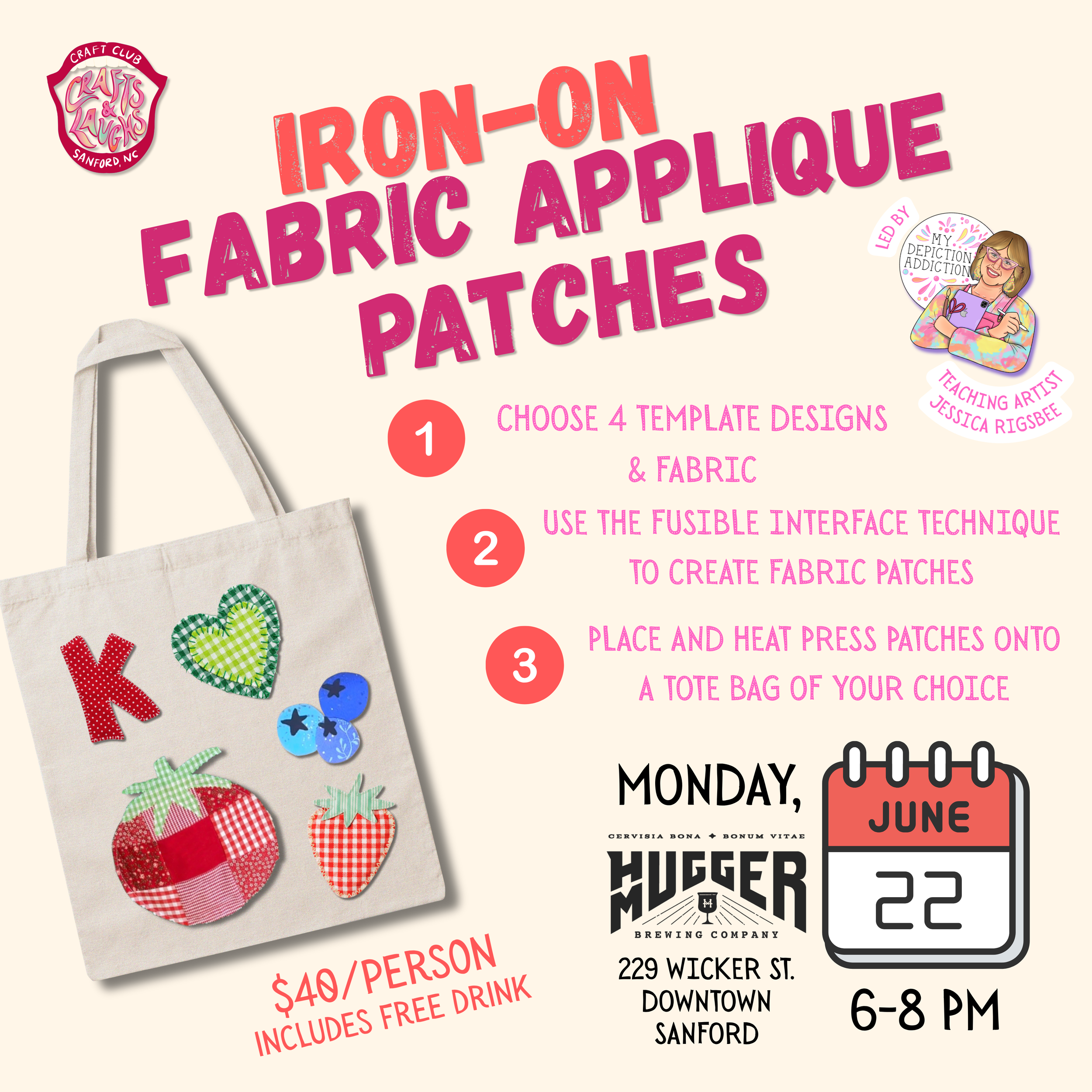 JUNE 22 Crafts & Laughs: Iron-On Fabric Applique Patches