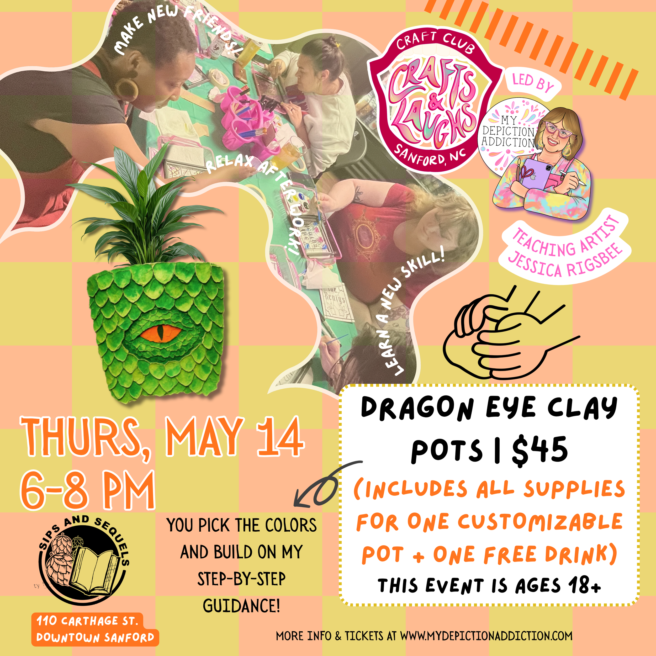 MAY 14 Dragon Eye Clay Pot Crafts & Laughs Workshop