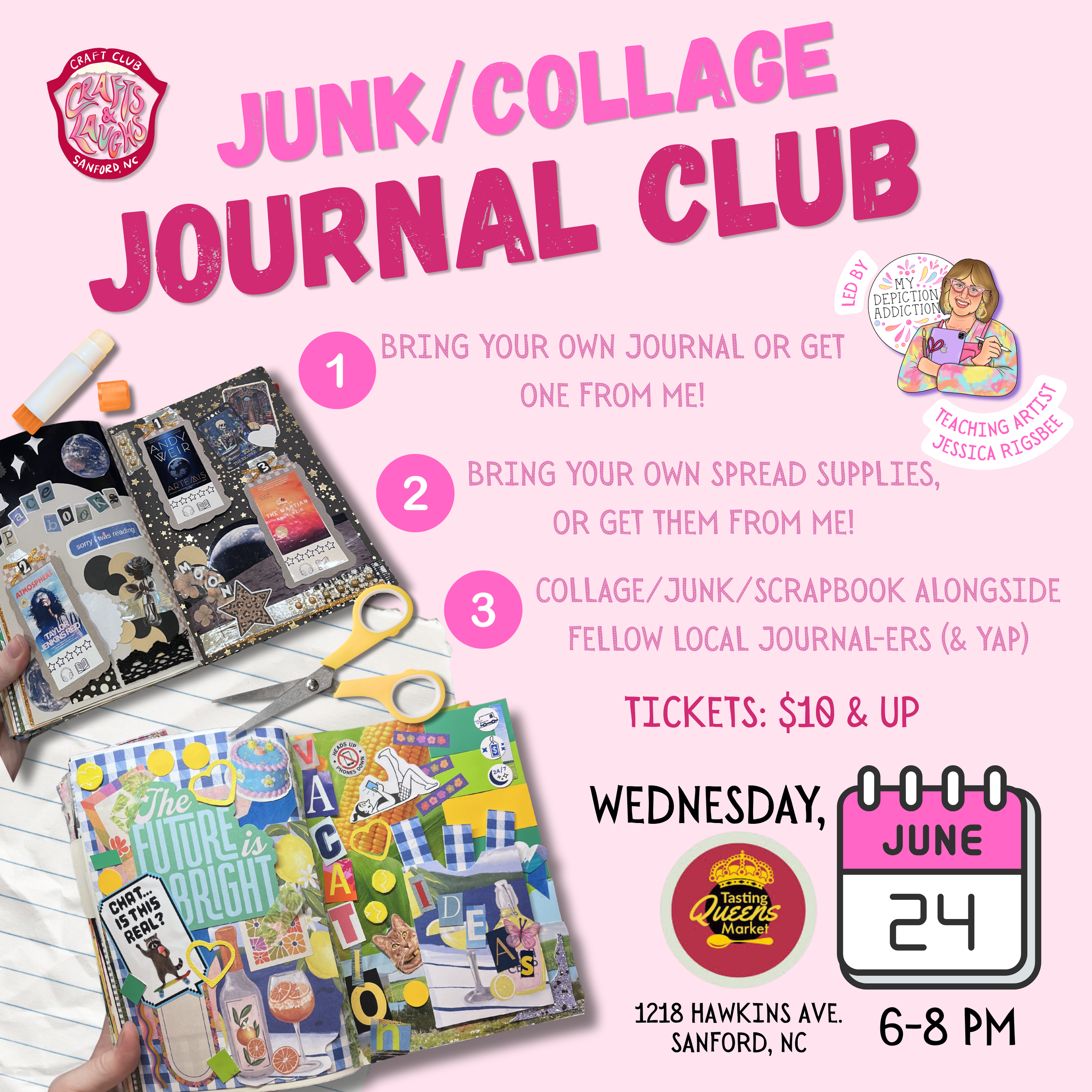 JUNE 24 Crafts & Laughs: Monthly Junk Journal, Scrapbook & Collage Club