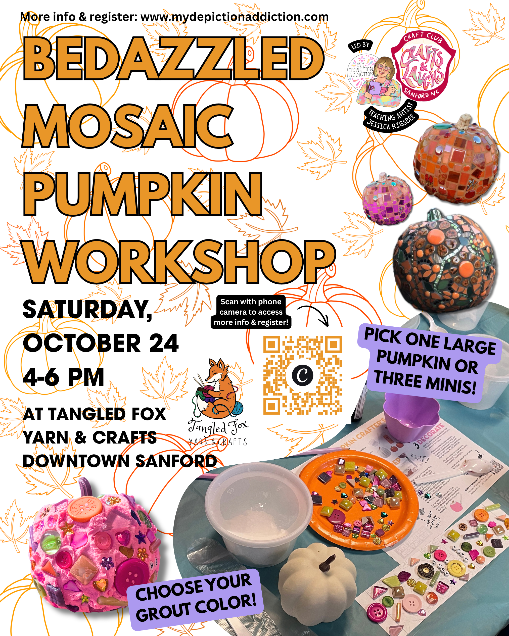 Oct 24 Bedazzled Mosaic Pumpkin Crafts & Laughs Workshop