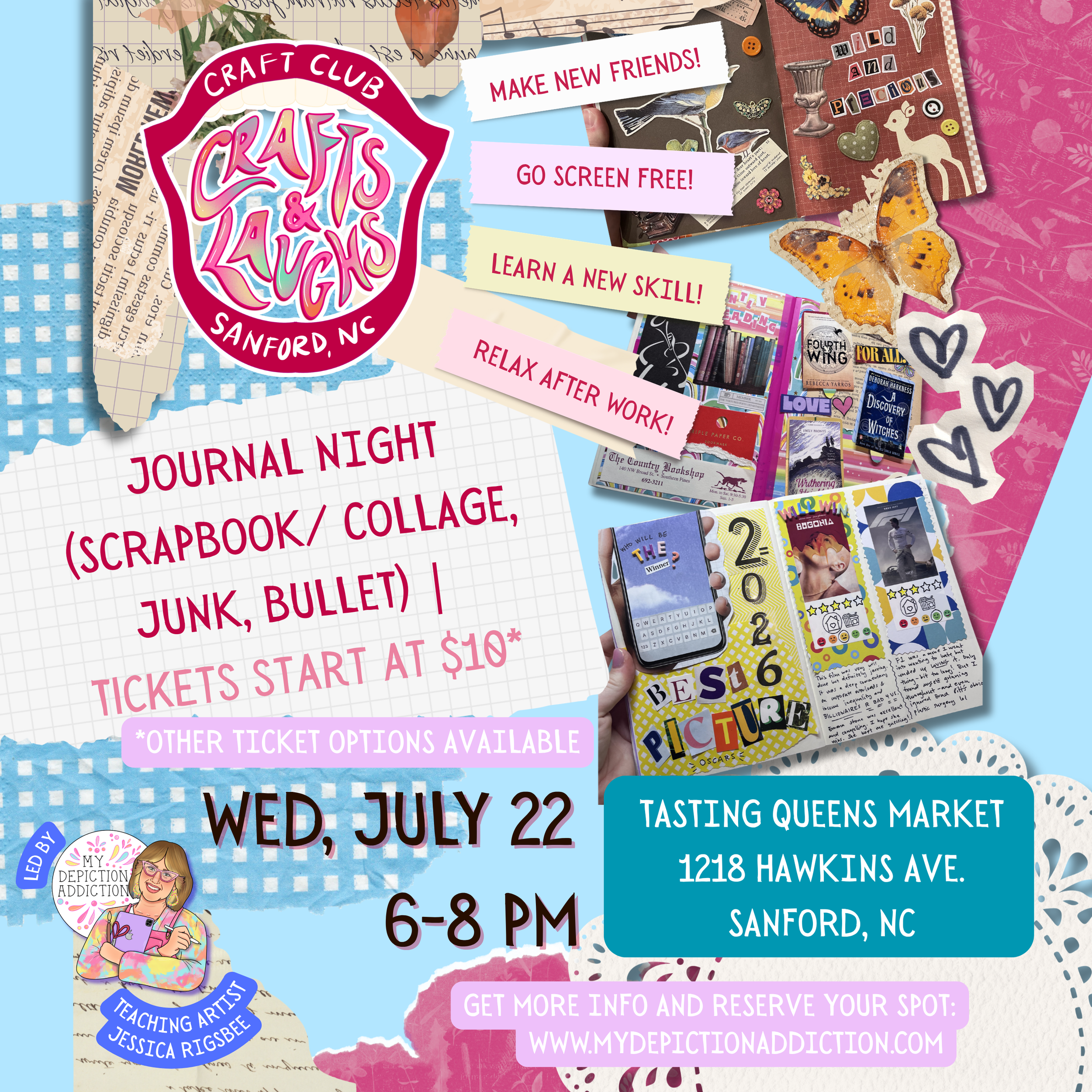 JULY 22 Crafts & Laughs: Monthly Junk Journal, Scrapbook & Collage Club