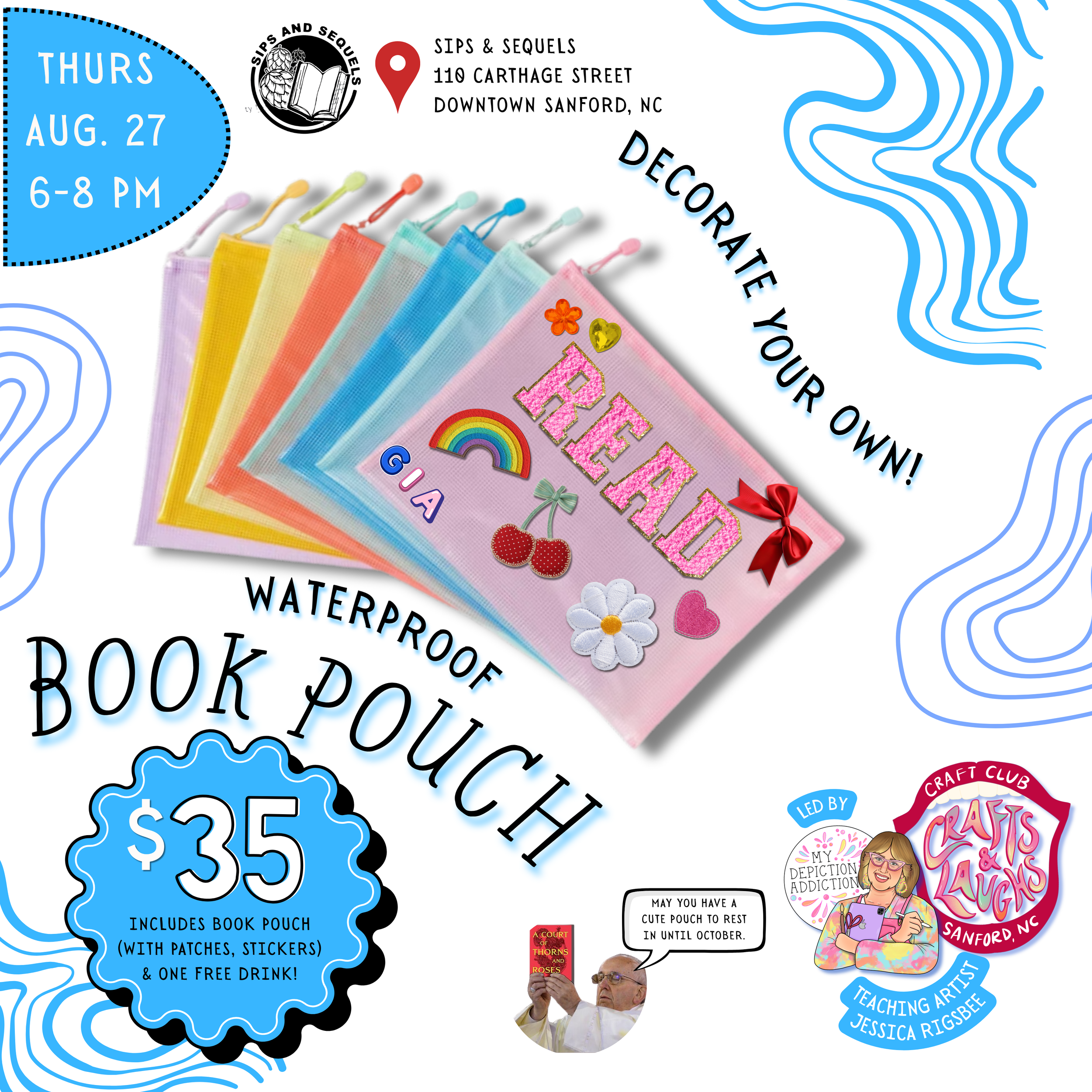 AUG. 27 Craft Night: Decorate-Your-Own Waterproof Book Pouch