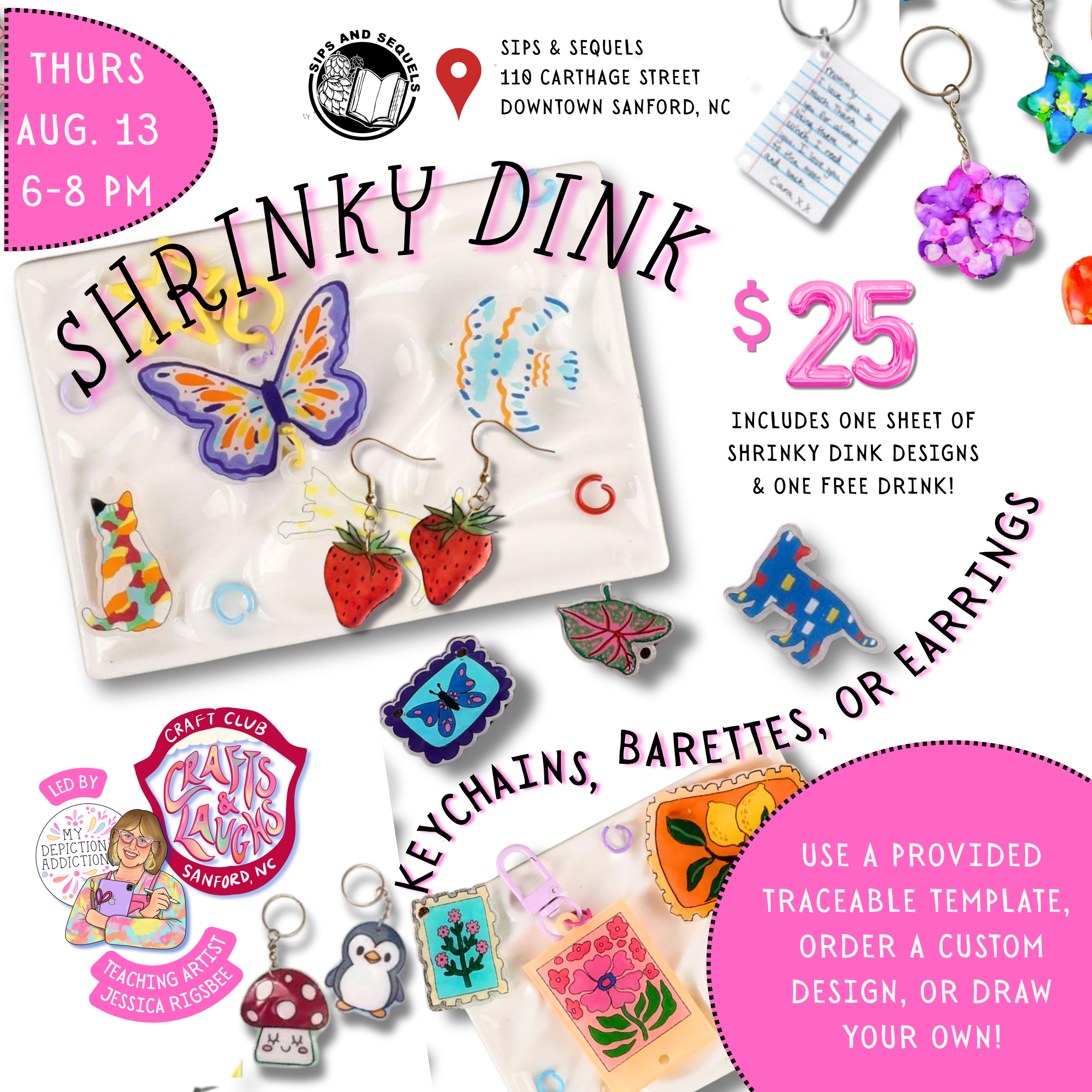 AUG. 13 Craft Night: Shrinky Dink Keychains, Barettes & Earrings!