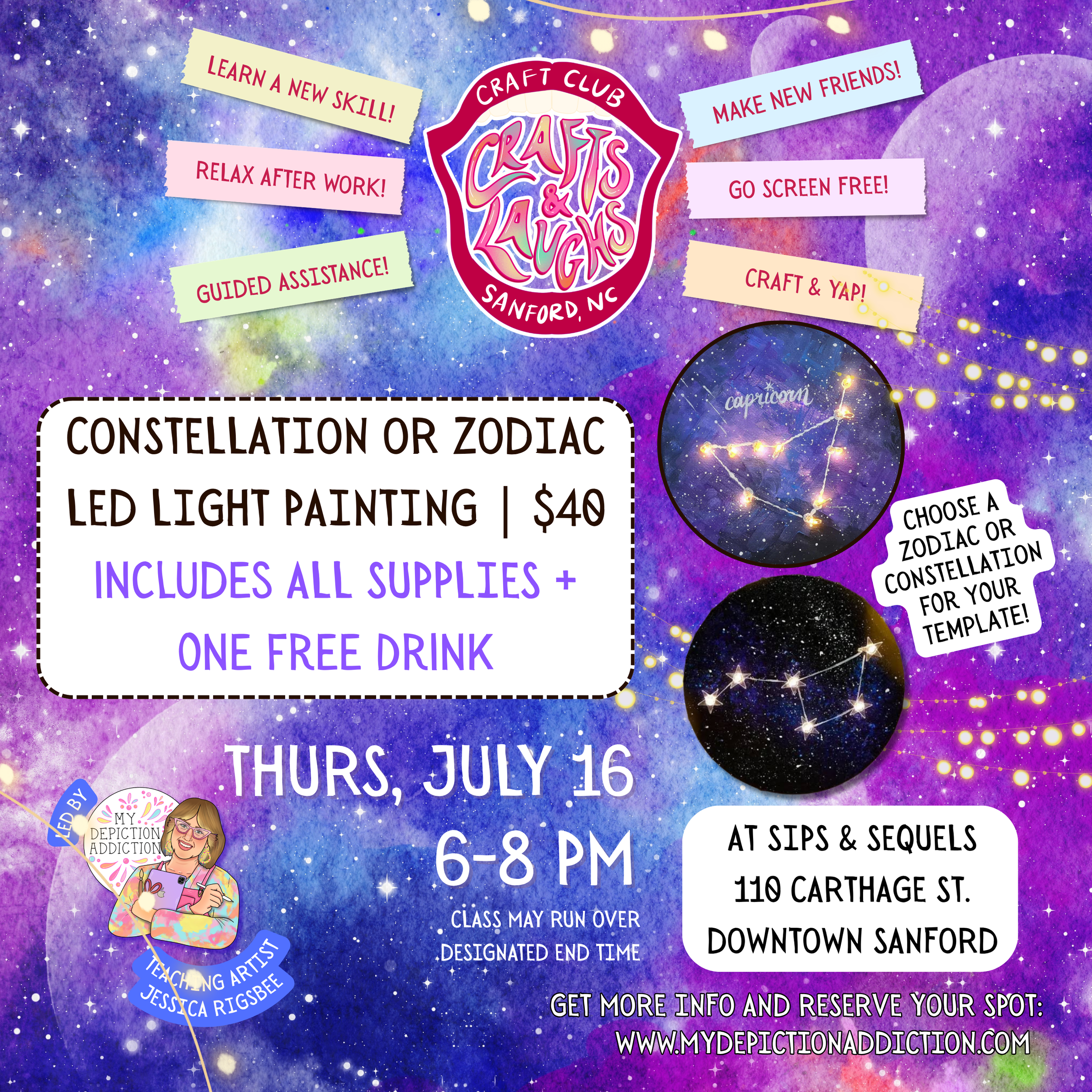 JULY 16 Light Up LED Zodiac & Constellation Canvases CRAFTS & LAUGHS