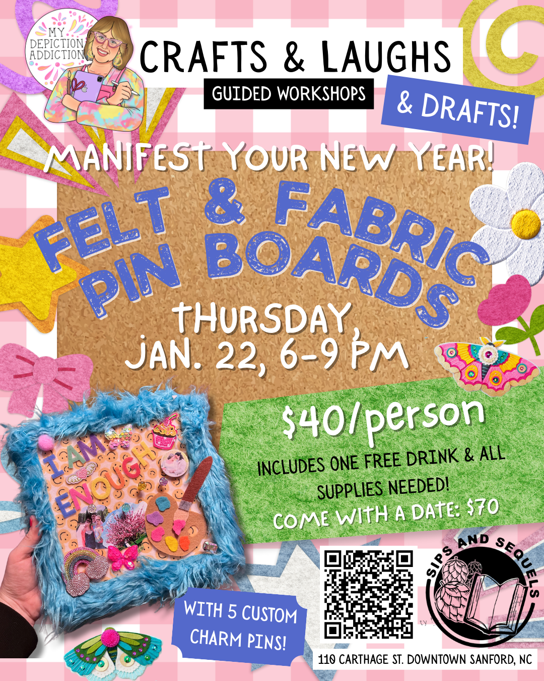 JAN. 22 Crafts & Laughs (& Drafts!) Workshop: Felt & Fabric Pin Boards @ Sips & Sequels