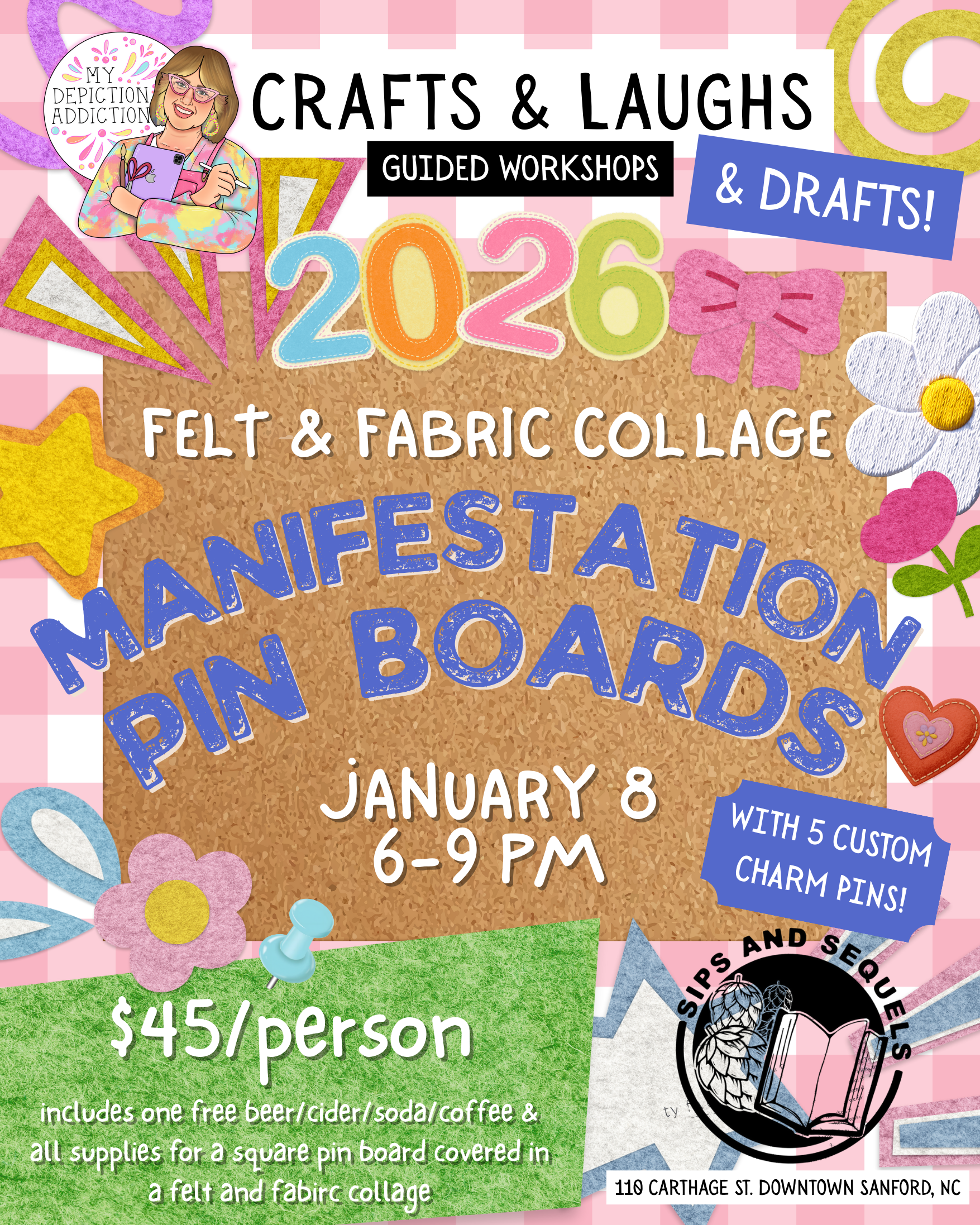 JAN. 8 Crafts & Laughs (& Drafts!) Guided Workshop: Felt & Fabric Collage Vision Boards