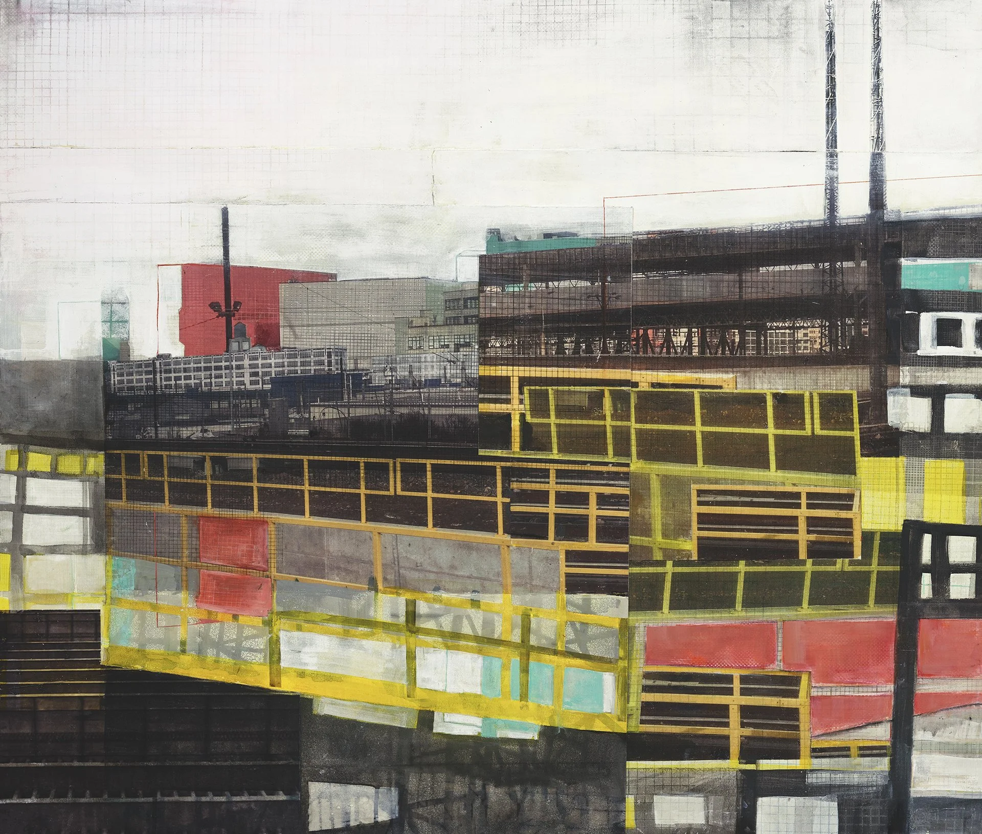 Barriers 
  Screen Print, Graphite, Acrylic Transfer, Colored Pencil, Acrylic on Paper
	29 ¼” x 34 ¼”
  2024