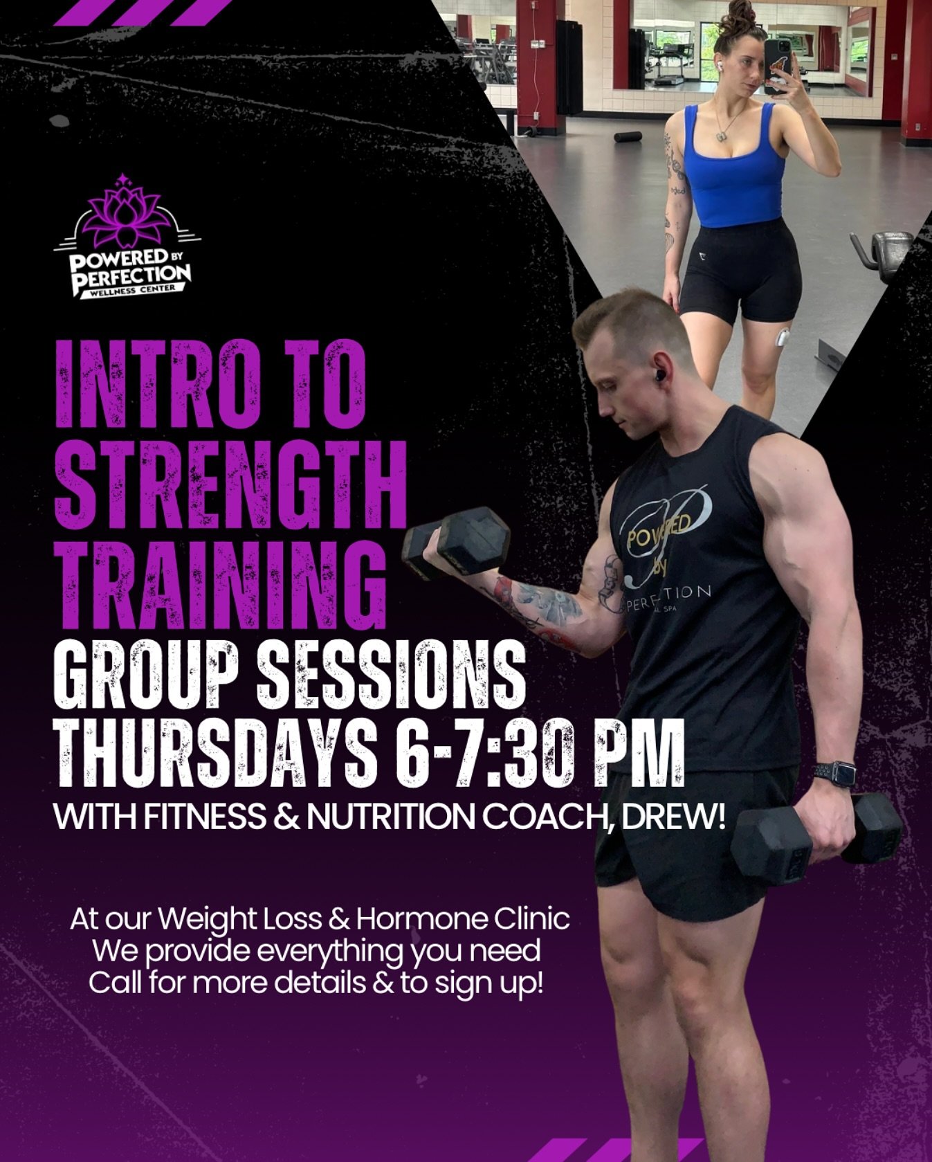 NOW OFFERING: Intro to Strength Training on Thursdays from 6-7:30pm with our fitness and nutrition coach, Drew! 💪🏻 Come learn the fundamentals of low weight strength training. We will provide everything you need, and punch cards will be available a