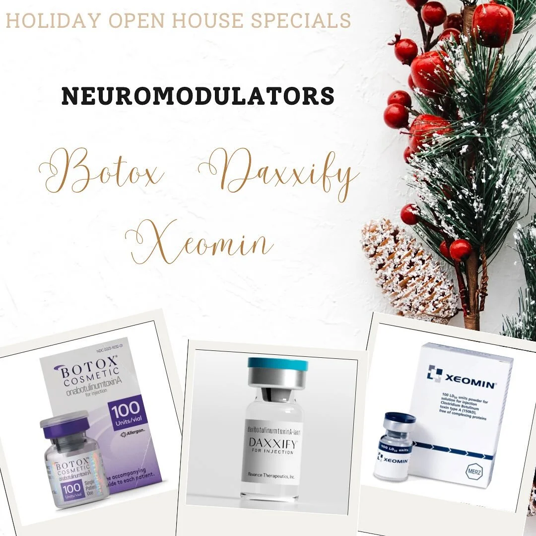 Sharing the FIRST SPECIAL that we&rsquo;ll have at our Holiday Open House next Thursday 🤗 There will be HUGE discounts on Botox, Daxxify, and Xeomin!!!

These are savings you won&rsquo;t want to miss! RSVP for your free swag bag 🖤

#neuromodulators