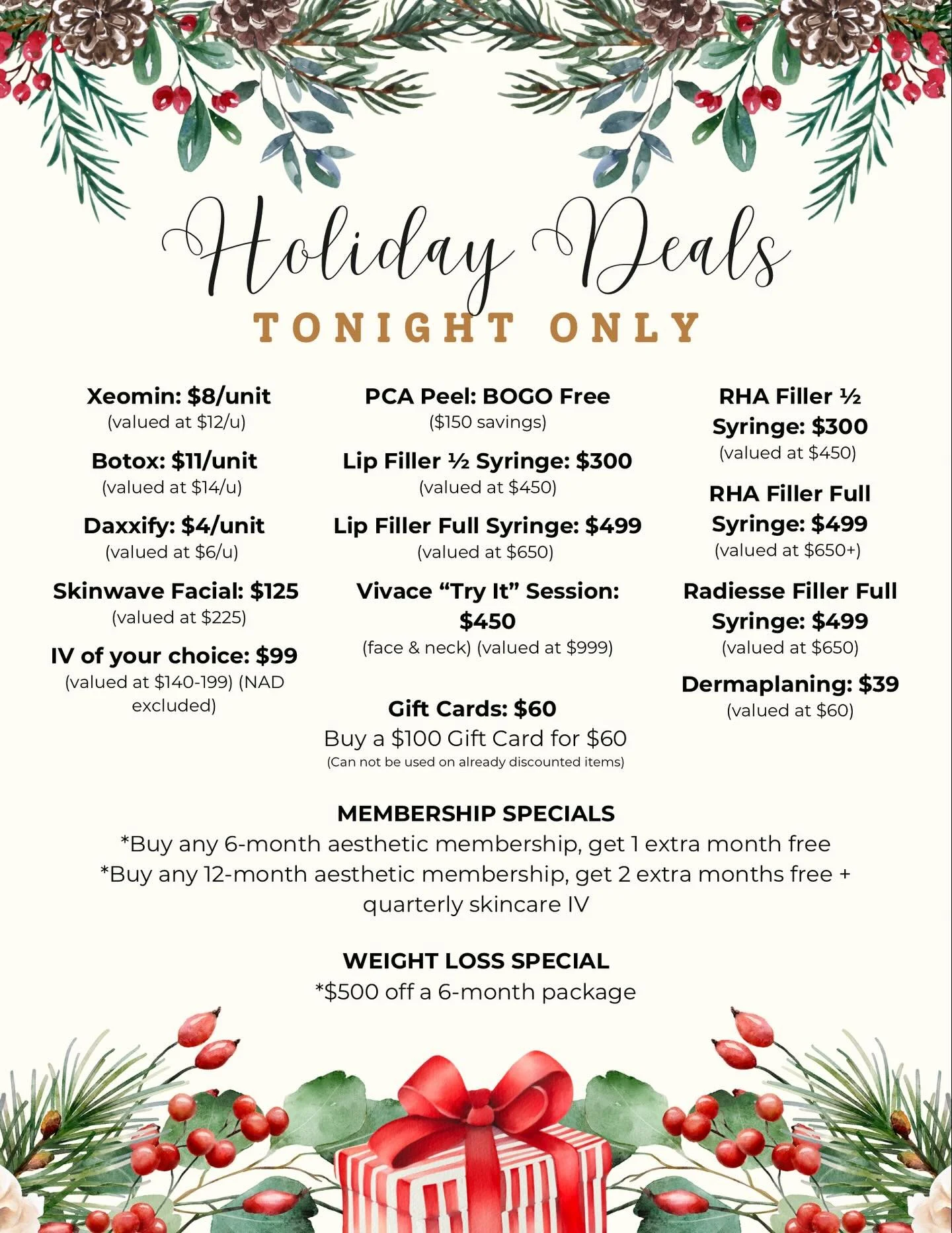 WAKE UP!!! Perfection&rsquo;s Holiday Deals and Raffles just dropped 🤩 Come take advantage of these incredible savings at our Open House TONIGHT from 4:30-8🎁

Deals are only purchasable tonight at the event!!! All sales are final and non-transferab