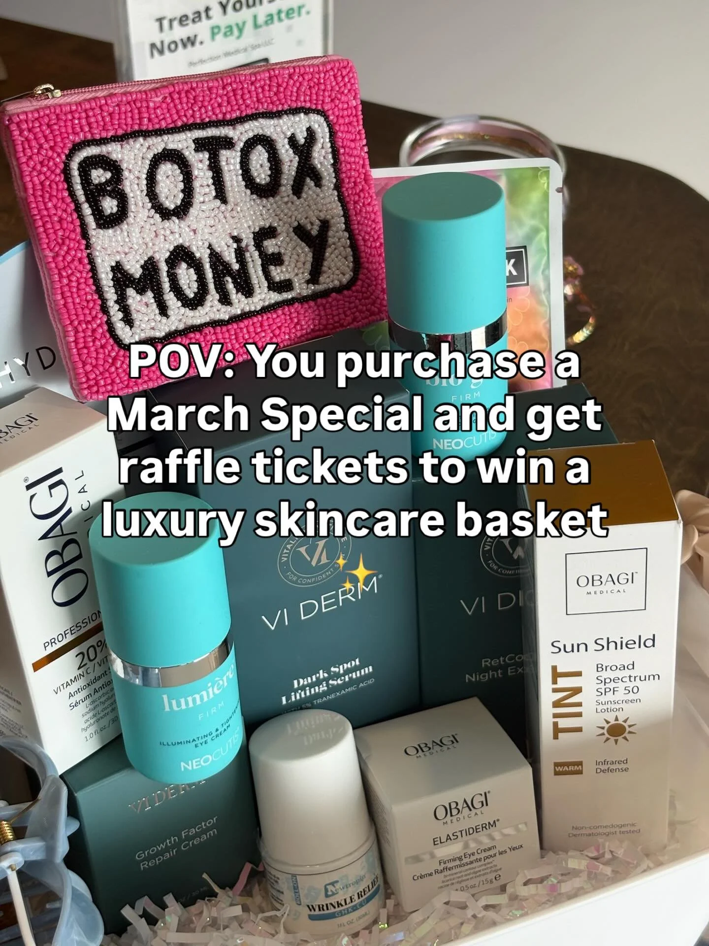 For every $100 you spend on our March Specials, you earn a raffle ticket to win this beautiful skincare basket valued at $500! Schedule an appointment with us and get ready to glow ✨✨✨