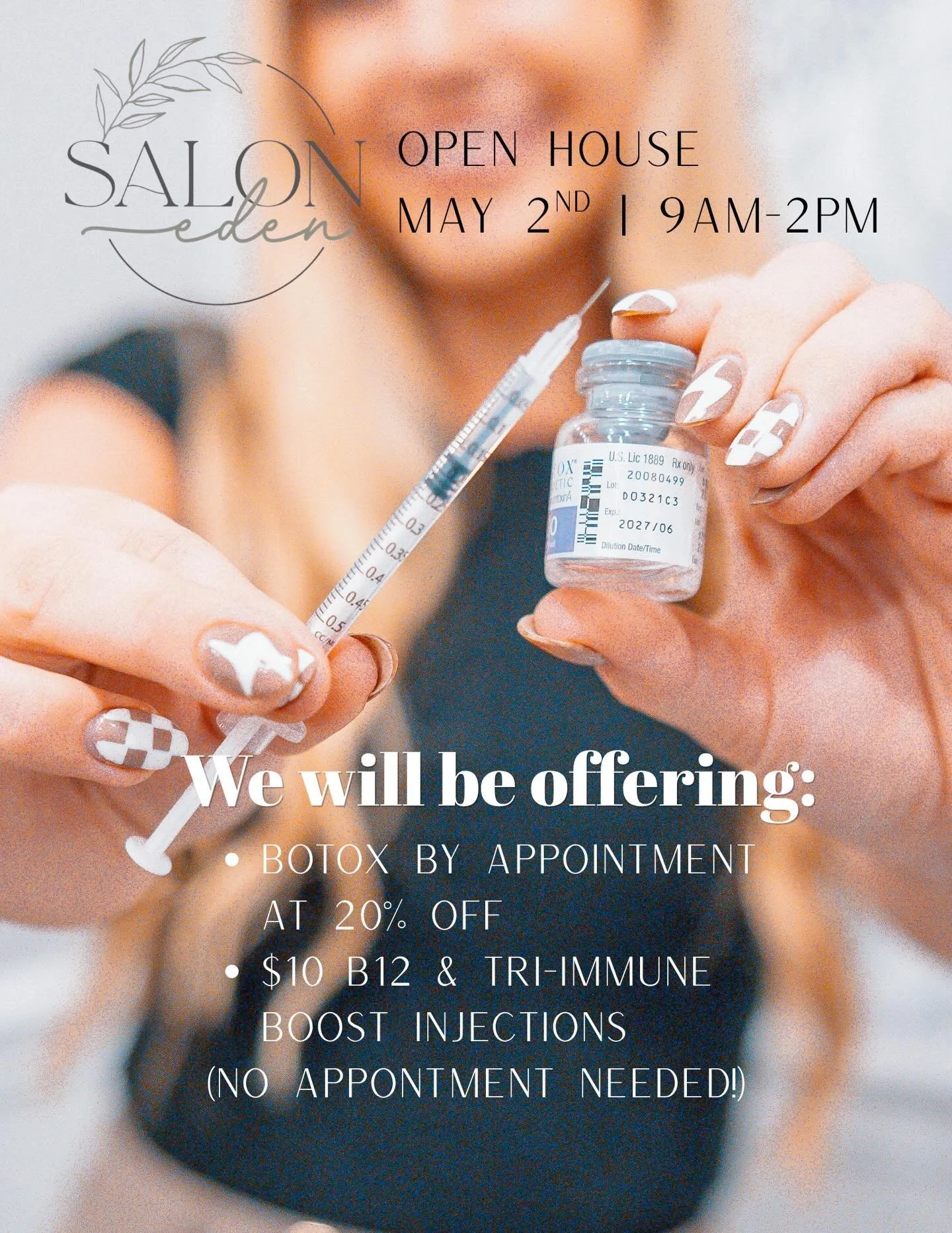 Perfection will be joining @salon.edendemotte from 9am-2pm at their grand opening on May 2nd and will be offering nueromodulators (Botox, xeomin, daxxify) and vitamin injections! 

Give us a call at (219) 728-6091 to schedule your appointment! 💉

$9