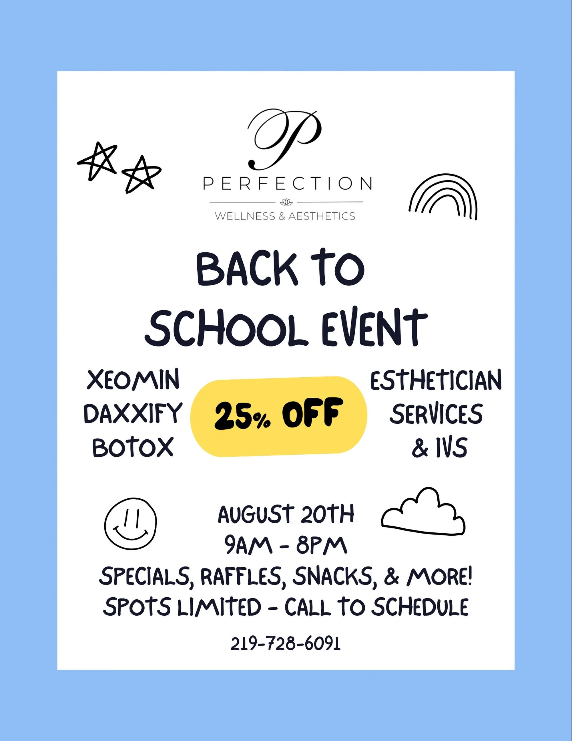 After a long and busy summer, we have just what you need: some well-earned self-care!!! Our annual Back to School event is less than 2 weeks away- spots are limited so call ASAP to schedule 🙂&zwj;↕️🙂&zwj;↕️🙂&zwj;↕️

#backtoschoolshopping #aestheti