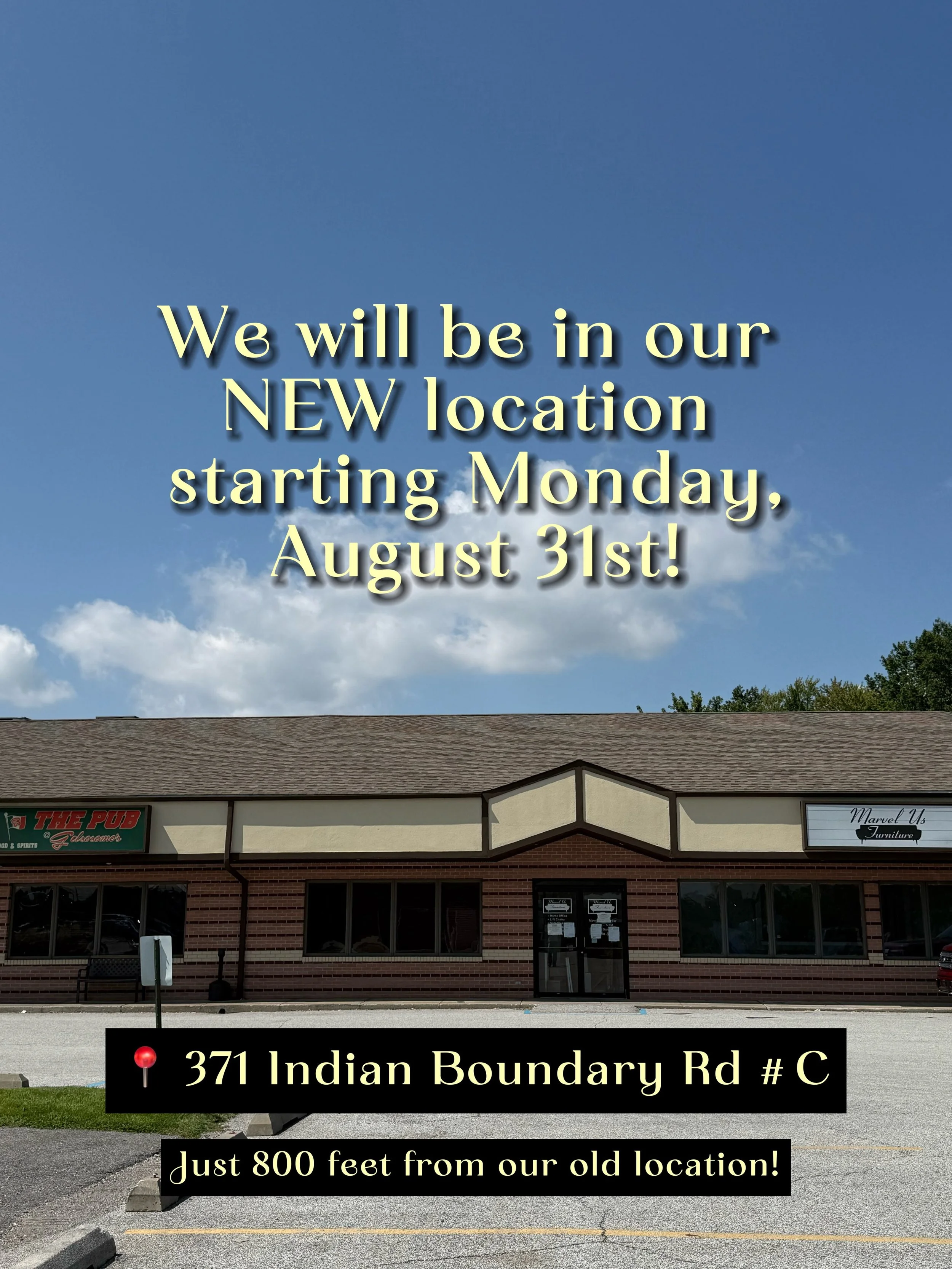 IT&rsquo;S FINALLY HAPPENING ‼️ and we can&rsquo;t wait for you all to see it!!! Starting Monday, you will come to 371 Indian Boundary Rd # C (next to Gelsosomos and right by our old locations) for all appointments.

Please bear with us as we try to 