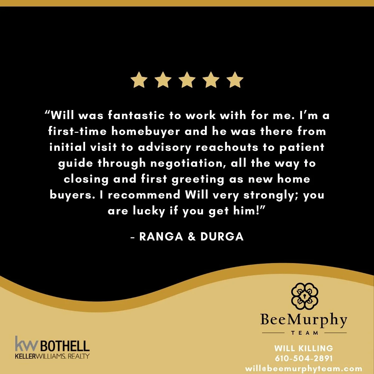 Another five-star experience ⭐️
We are honored to guide clients through one of life&rsquo;s biggest decisions, and we&rsquo;re proud of the thoughtful, attentive service Will provided throughout this journey.
Congratulations, Ranga &amp; Durga! 🏡