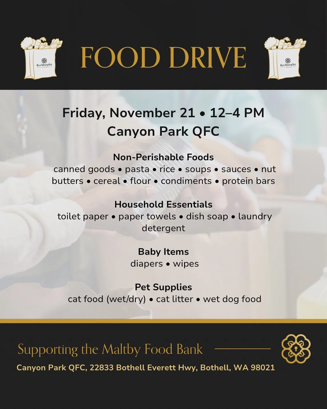 Let&rsquo;s make an impact together this Friday! Your generosity helps fill shelves, support families, and strengthen our community. 💛🐝
Drop by, donate, and spread a little kindness. 🛒

#FoodDrive #CommunityLove #GiveBack #SupportLocal #SpreadKind