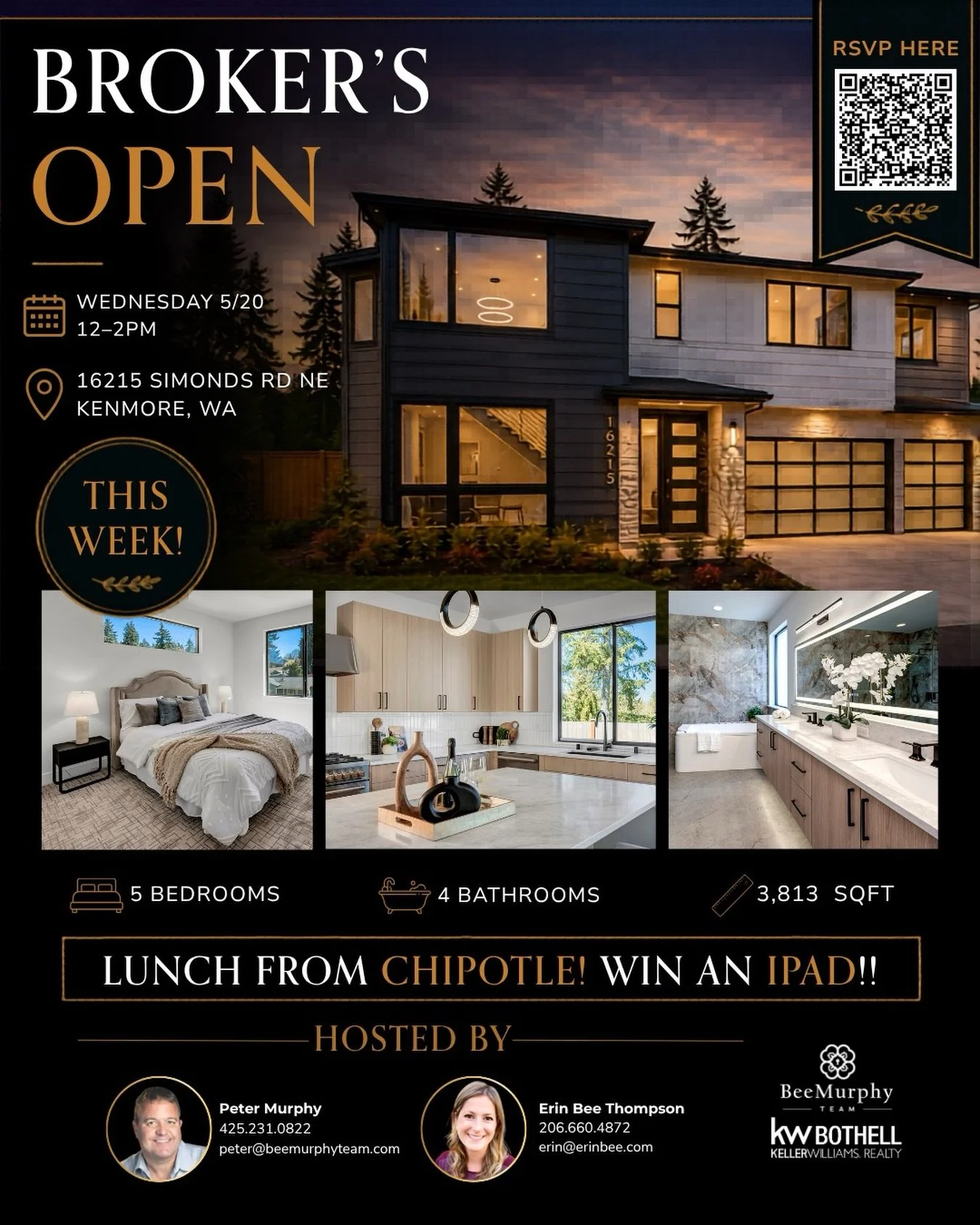 Calling all brokers! Join us tomorrow for a Broker&rsquo;s Open you won&rsquo;t want to miss. Come tour this stunning property, grab some free lunch, and enter to win a brand new iPad!
Property Highlights:
🛏️ 5 Bedrooms
🛁 4 Bathrooms
📐 3,813 SqFt
