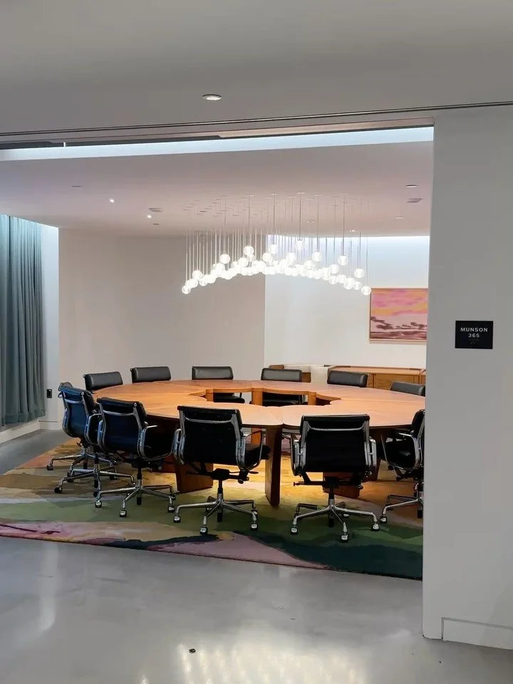 Board room table and credenza we made out of teak a while back. The table had to be made in several pieces to make it up the elevator into this stunning office designed by @fultzsingharchitects 
The teak veneer was from @certainlywood.inc
.
.
#confer