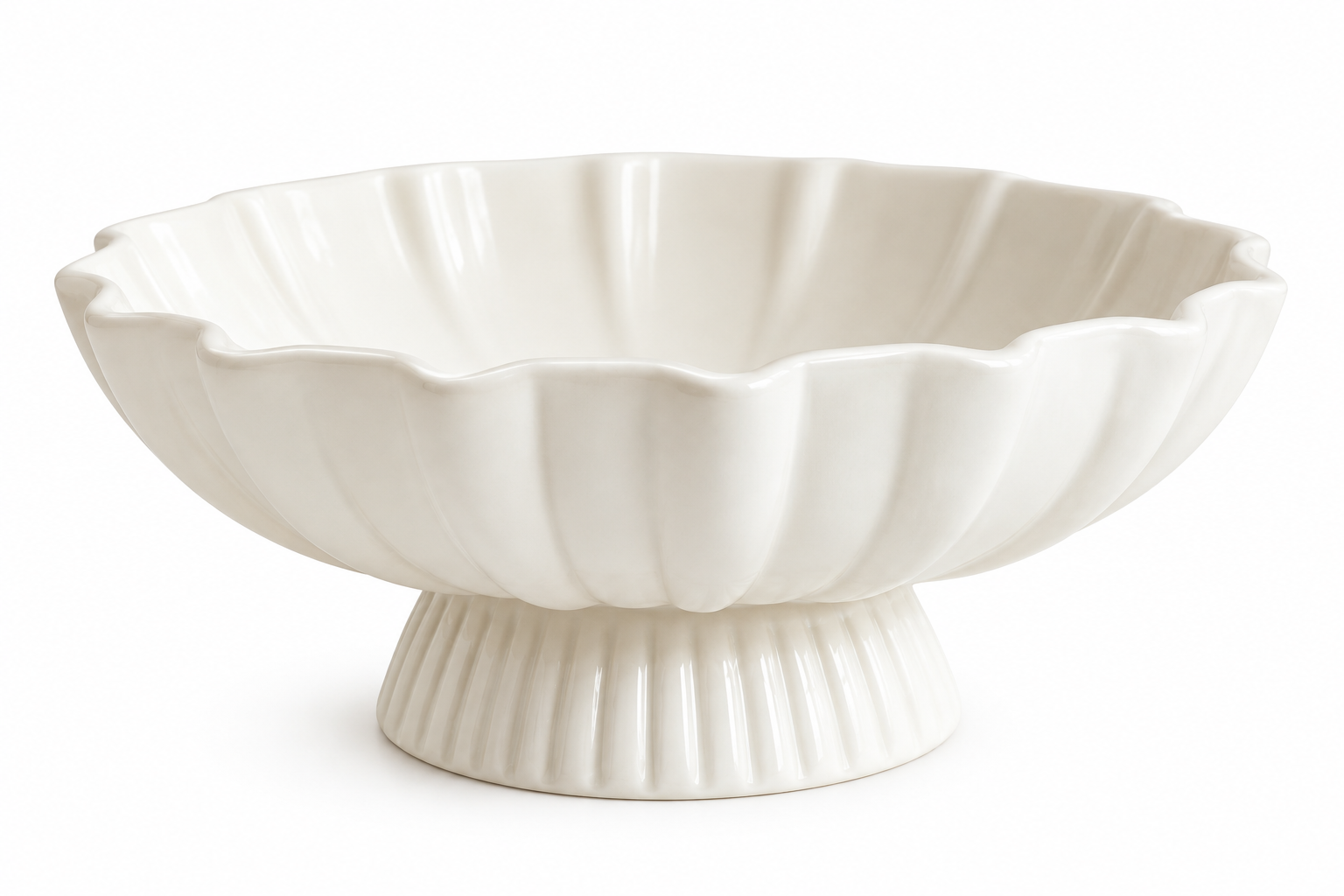 White Ceramic Pedestal Bowl 
9" W 

$7.00