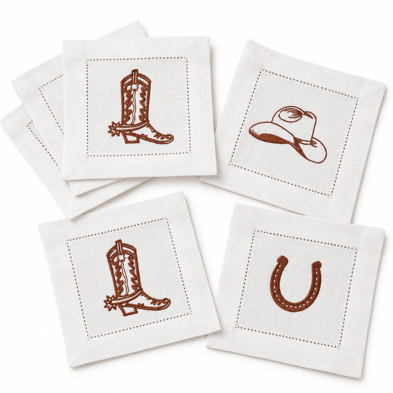 Linen Cowboy Embroidered Cocktail Napkins
6x6"

$3.00
