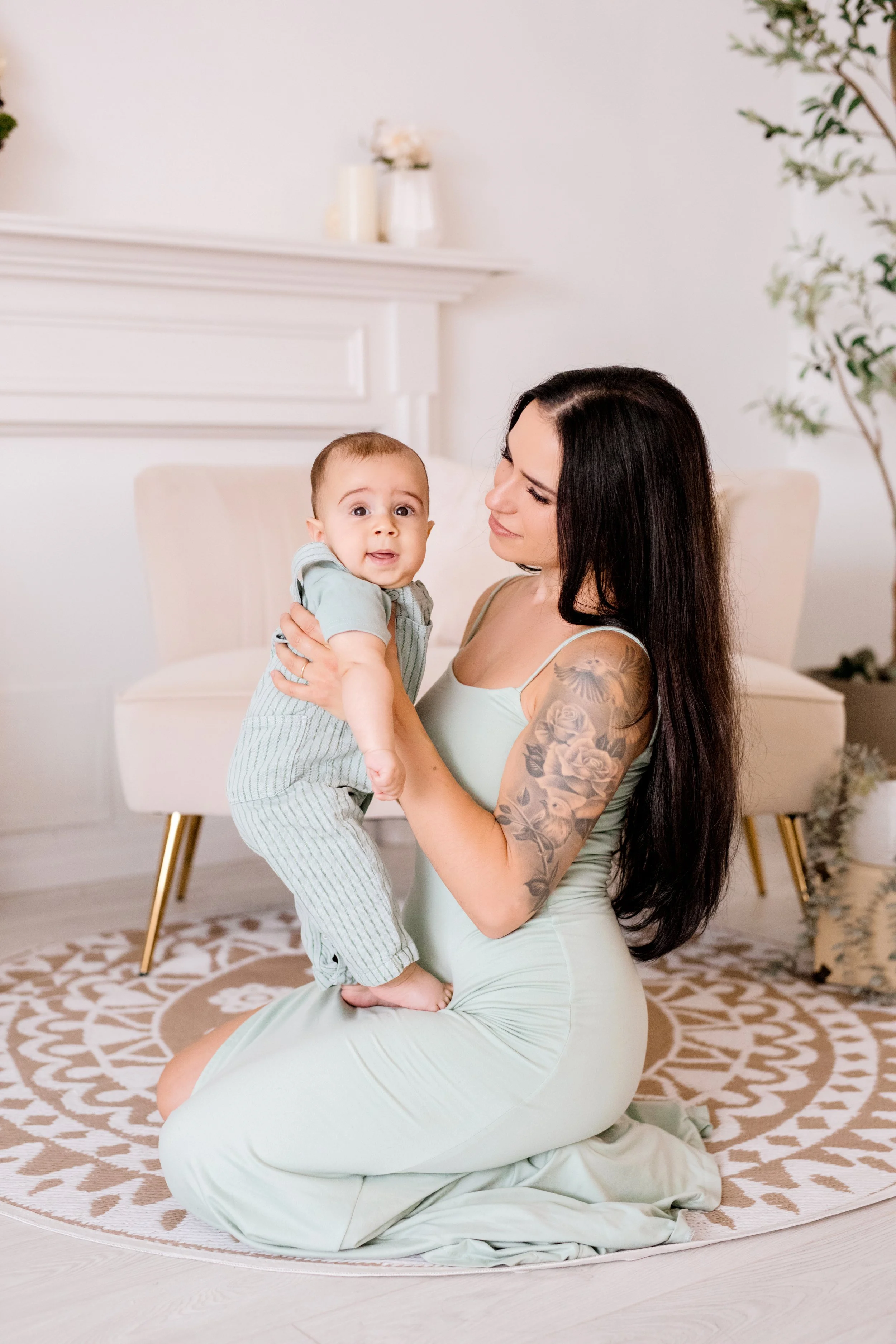 Six-month milestone session – baby boy with mom in Mississauga studio