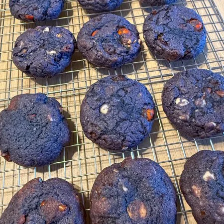 Halloween kitchen sink cookies on a wire cooling rack